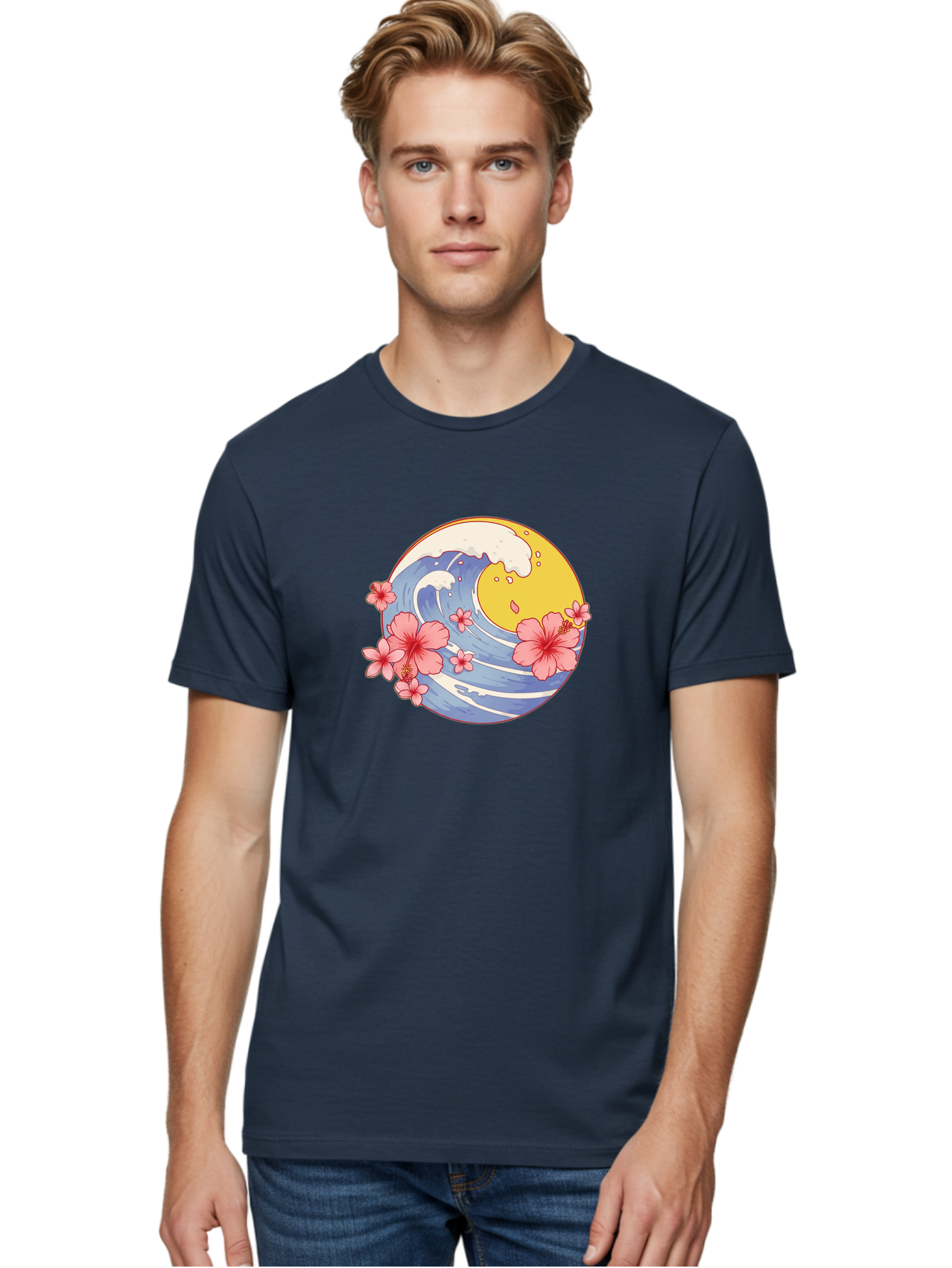 Wave-And-Cherry-Blossoms Men'S Graphic Tee, 100% Cotton, Comfortable Casual Summer Wear, Machine Washable, Vintage Camera, Old Camera, Antique Camera, Black Camera, Classic Photography, Photography Equipment, Nostalgic Device, Film Camera, Baj294