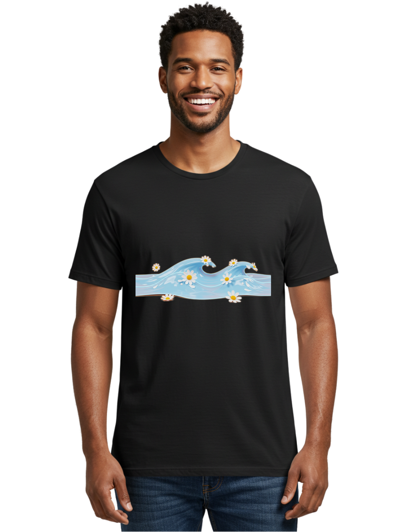 Wavy-Water-With-Daisies Men'S Graphic Tee, 100% Cotton, Comfortable Casual Summer Wear, Machine Washable, Vintage Camera, Old Camera, Antique Camera, Black Camera, Classic Photography, Photography Equipment, Nostalgic Device, Film Camera, Baj299