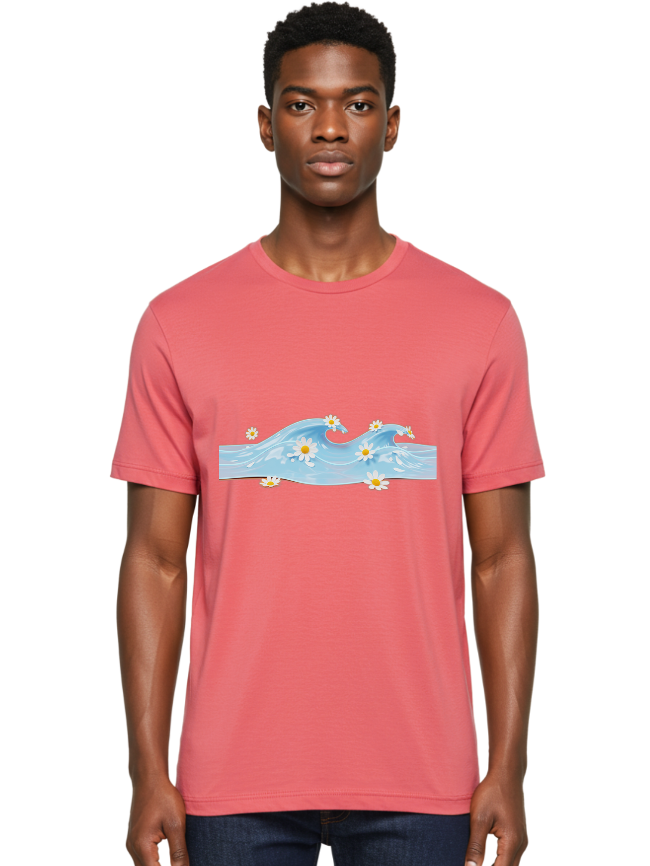 Wavy-Water-With-Daisies Men'S Graphic Tee, 100% Cotton, Comfortable Casual Summer Wear, Machine Washable, Vintage Camera, Old Camera, Antique Camera, Black Camera, Classic Photography, Photography Equipment, Nostalgic Device, Film Camera, Baj299