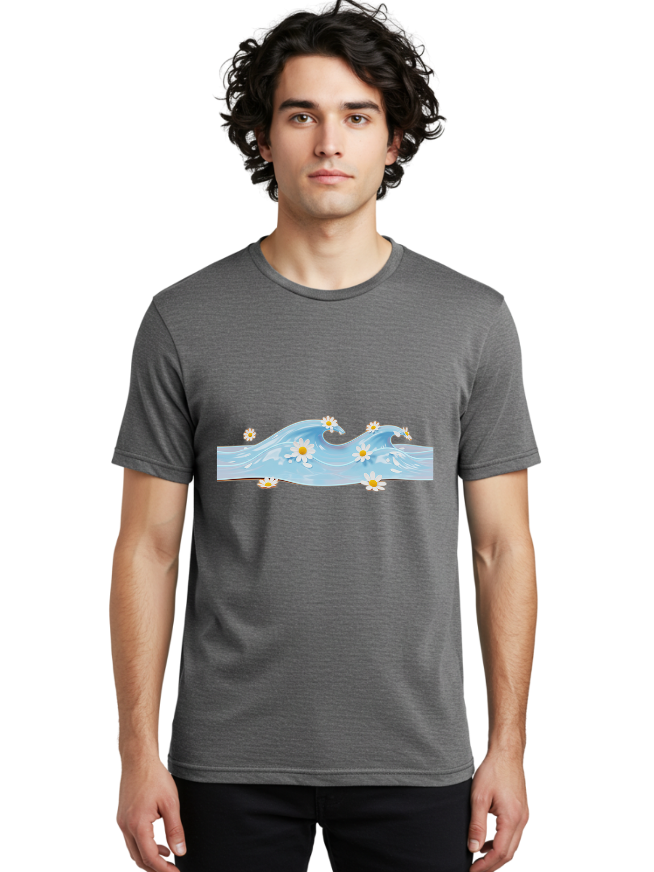 Wavy-Water-With-Daisies Men'S Graphic Tee, 100% Cotton, Comfortable Casual Summer Wear, Machine Washable, Vintage Camera, Old Camera, Antique Camera, Black Camera, Classic Photography, Photography Equipment, Nostalgic Device, Film Camera, Baj299