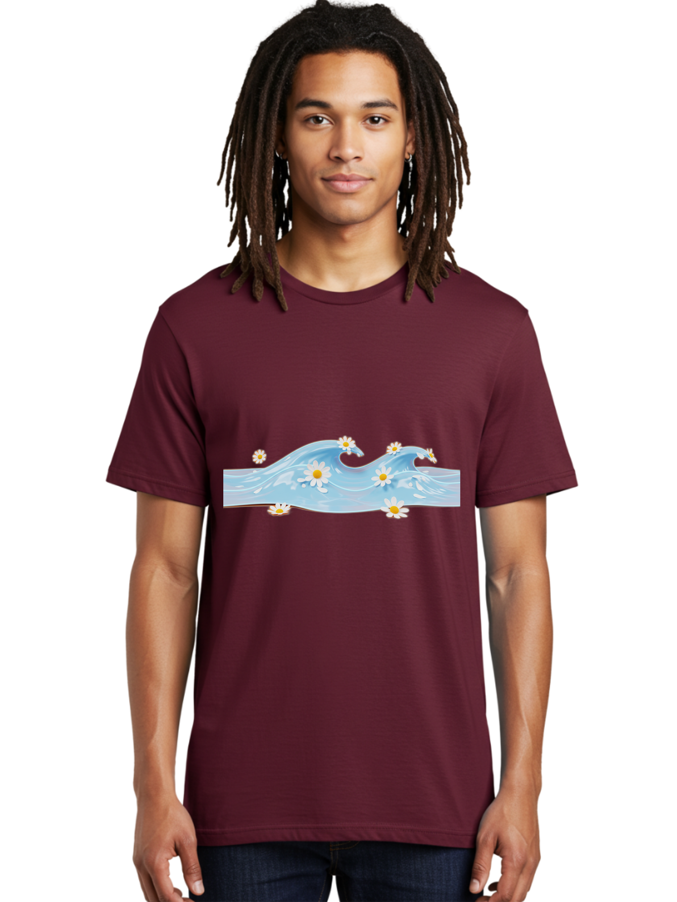 Wavy-Water-With-Daisies Men'S Graphic Tee, 100% Cotton, Comfortable Casual Summer Wear, Machine Washable, Vintage Camera, Old Camera, Antique Camera, Black Camera, Classic Photography, Photography Equipment, Nostalgic Device, Film Camera, Baj299