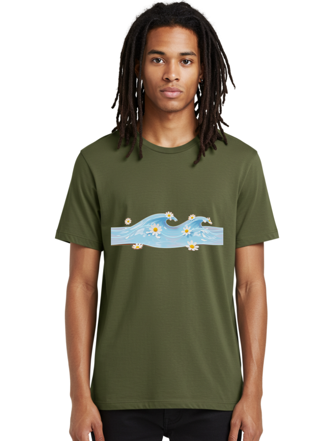 Wavy-Water-With-Daisies Men'S Graphic Tee, 100% Cotton, Comfortable Casual Summer Wear, Machine Washable, Vintage Camera, Old Camera, Antique Camera, Black Camera, Classic Photography, Photography Equipment, Nostalgic Device, Film Camera, Baj299