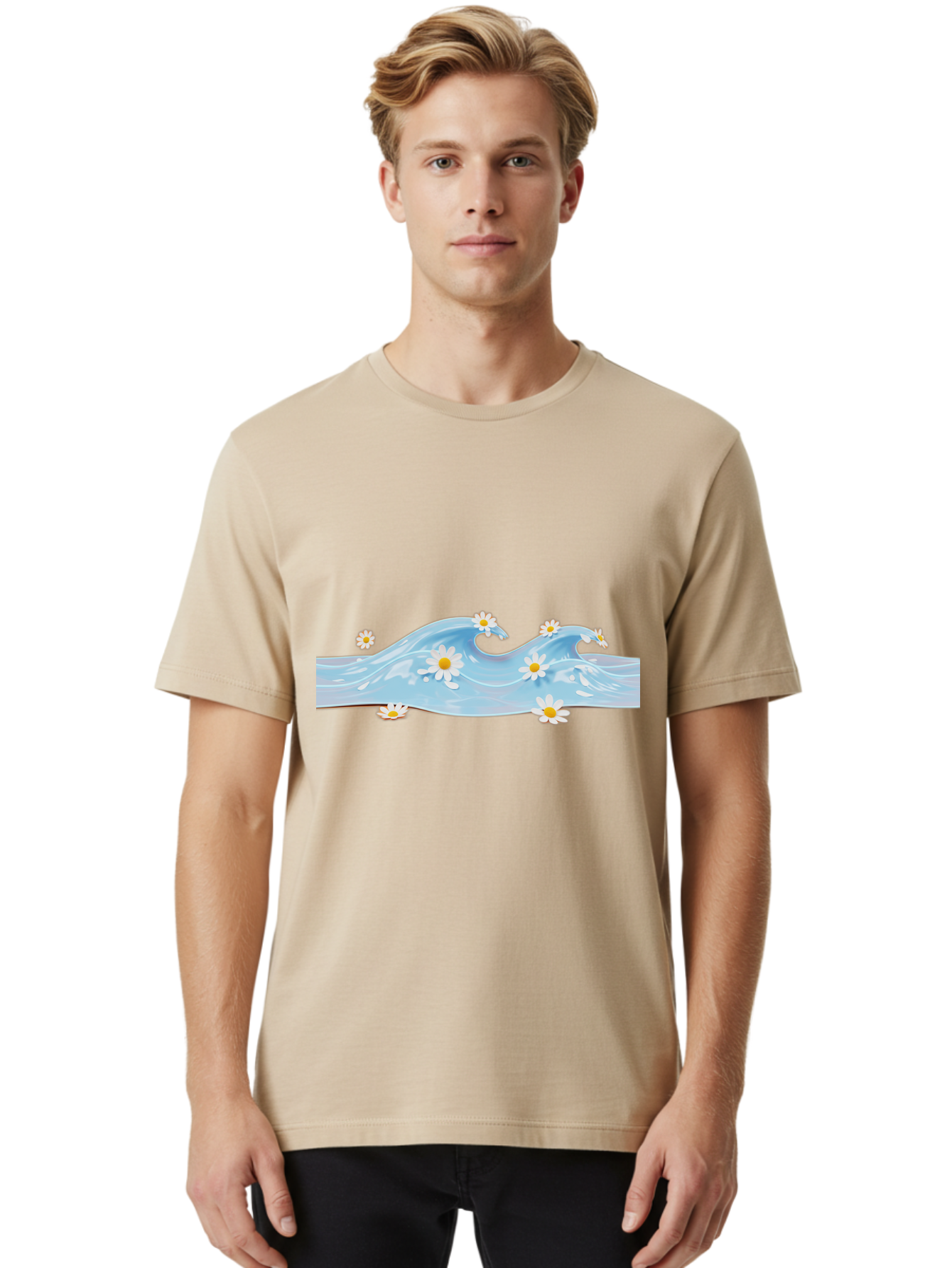 Wavy-Water-With-Daisies Men'S Graphic Tee, 100% Cotton, Comfortable Casual Summer Wear, Machine Washable, Vintage Camera, Old Camera, Antique Camera, Black Camera, Classic Photography, Photography Equipment, Nostalgic Device, Film Camera, Baj299