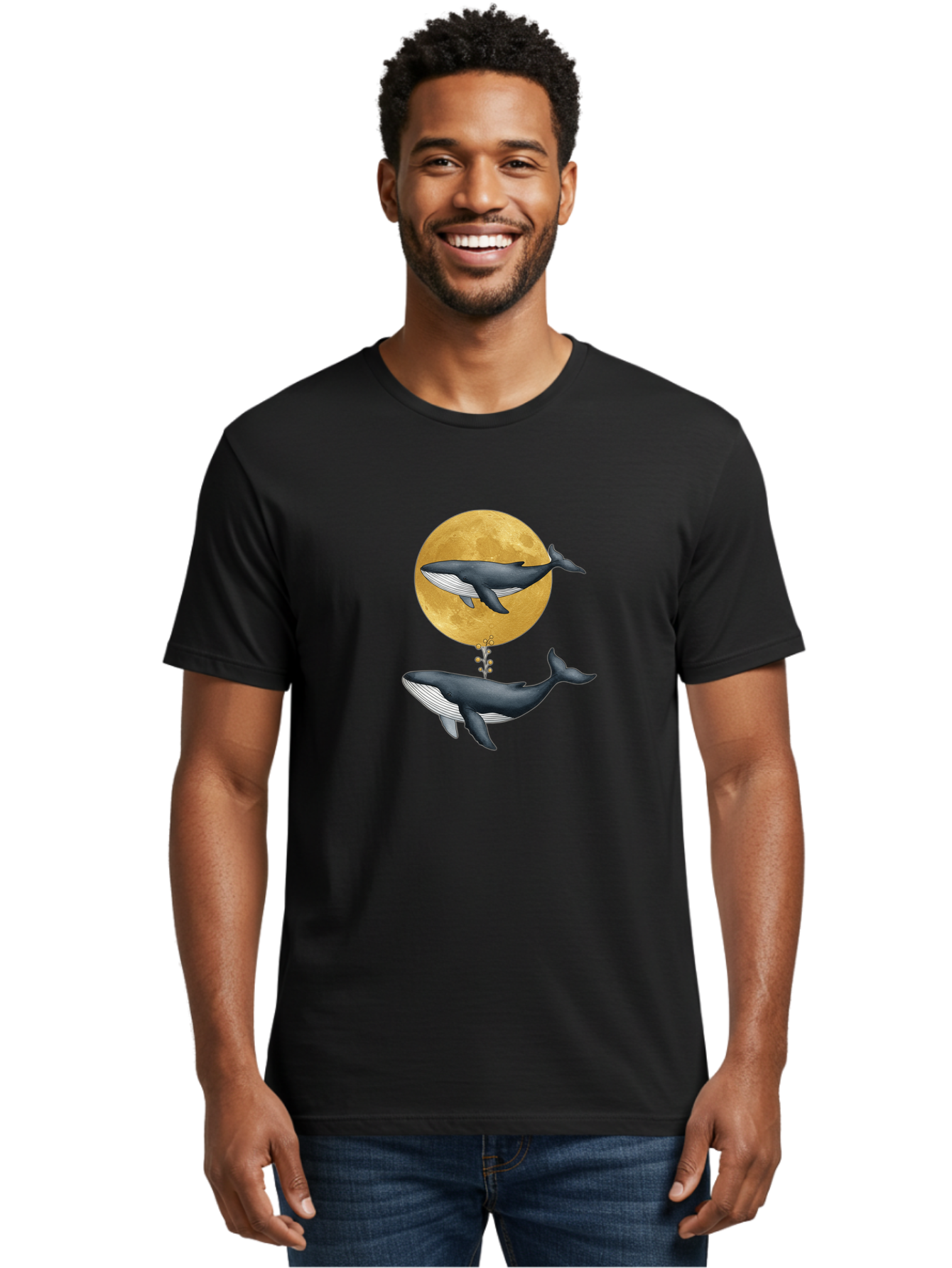 Whales-And-Moon-1 Men'S Graphic Tee, 100% Cotton, Comfortable Casual Summer Wear, Machine Washable, Vintage Camera, Old Camera, Antique Camera, Black Camera, Classic Photography, Photography Equipment, Nostalgic Device, Film Camera, Camera Art Baj303