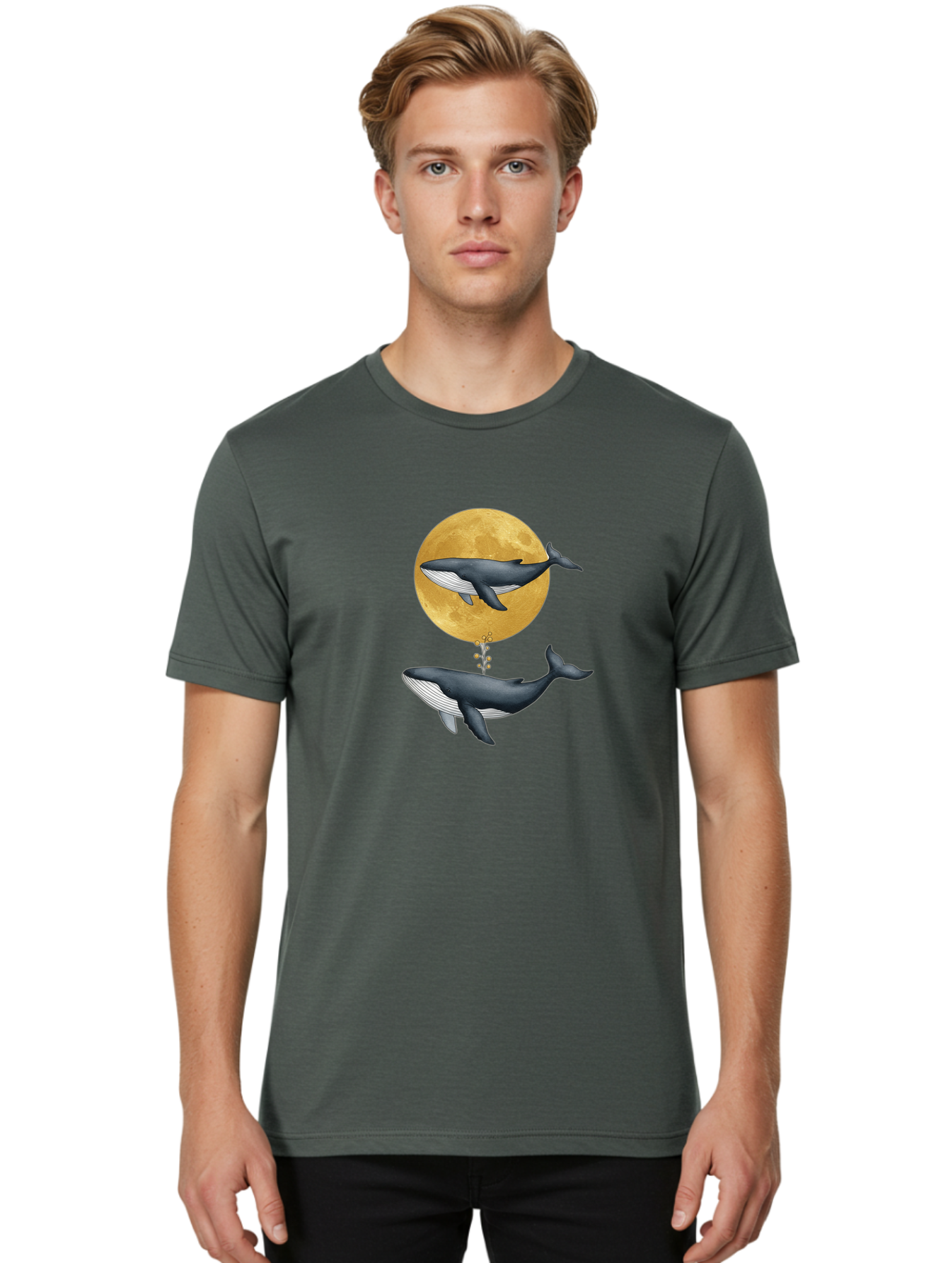 Whales-And-Moon-1 Men'S Graphic Tee, 100% Cotton, Comfortable Casual Summer Wear, Machine Washable, Vintage Camera, Old Camera, Antique Camera, Black Camera, Classic Photography, Photography Equipment, Nostalgic Device, Film Camera, Camera Art Baj303