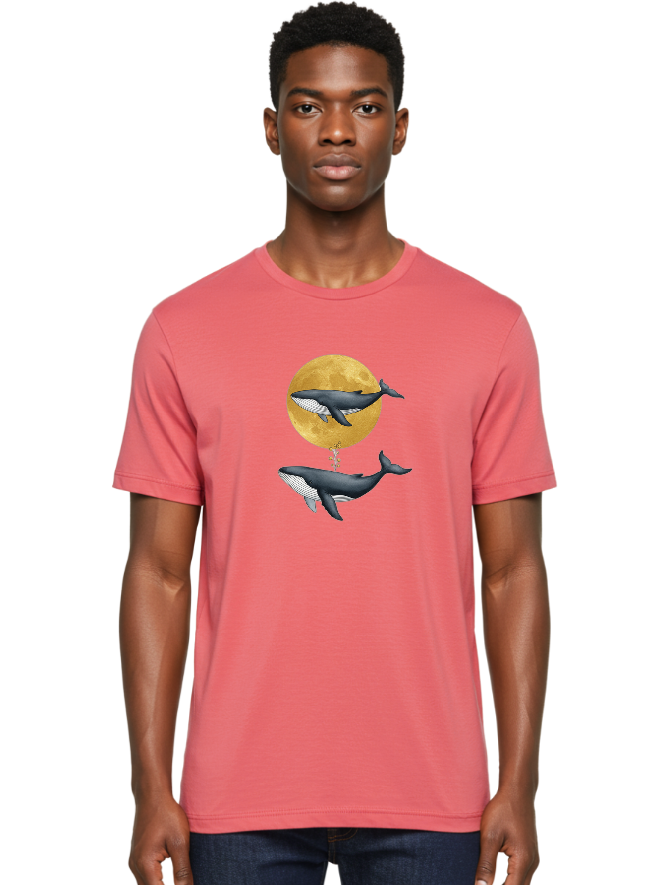 Whales-And-Moon-1 Men'S Graphic Tee, 100% Cotton, Comfortable Casual Summer Wear, Machine Washable, Vintage Camera, Old Camera, Antique Camera, Black Camera, Classic Photography, Photography Equipment, Nostalgic Device, Film Camera, Camera Art Baj303