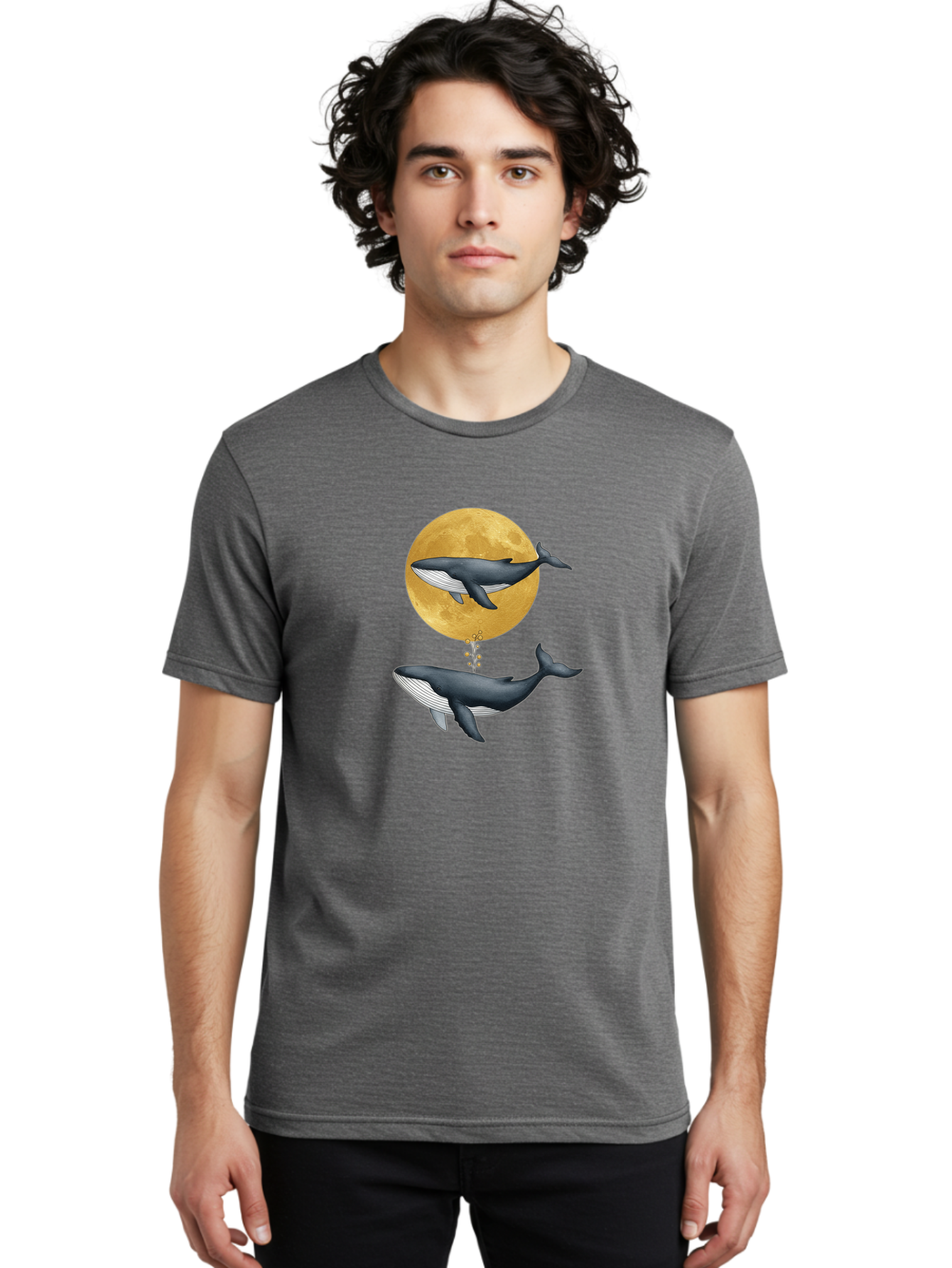 Whales-And-Moon-1 Men'S Graphic Tee, 100% Cotton, Comfortable Casual Summer Wear, Machine Washable, Vintage Camera, Old Camera, Antique Camera, Black Camera, Classic Photography, Photography Equipment, Nostalgic Device, Film Camera, Camera Art Baj303