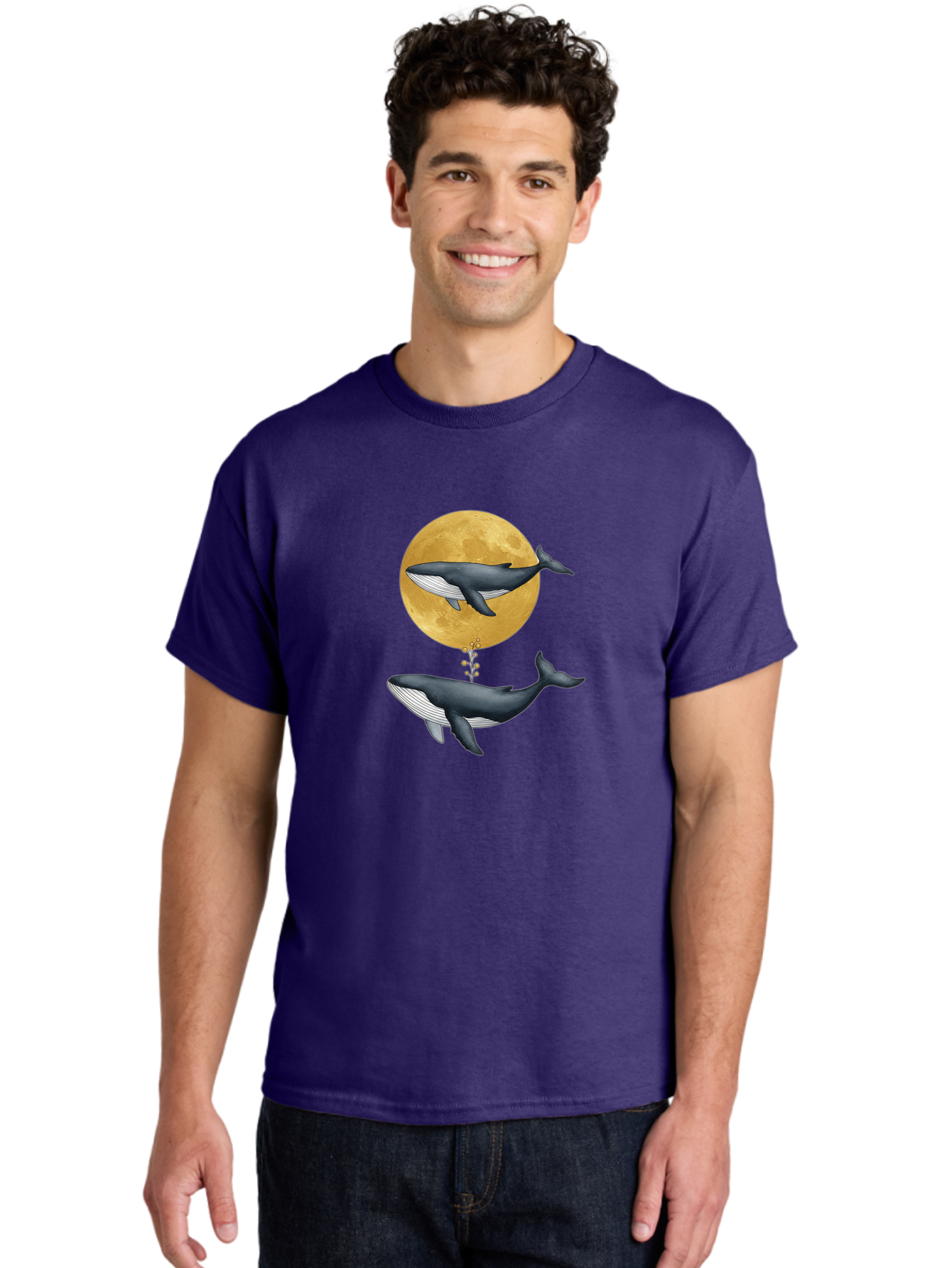 Whales-And-Moon-1 Men'S Graphic Tee, 100% Cotton, Comfortable Casual Summer Wear, Machine Washable, Vintage Camera, Old Camera, Antique Camera, Black Camera, Classic Photography, Photography Equipment, Nostalgic Device, Film Camera, Camera Art Baj303