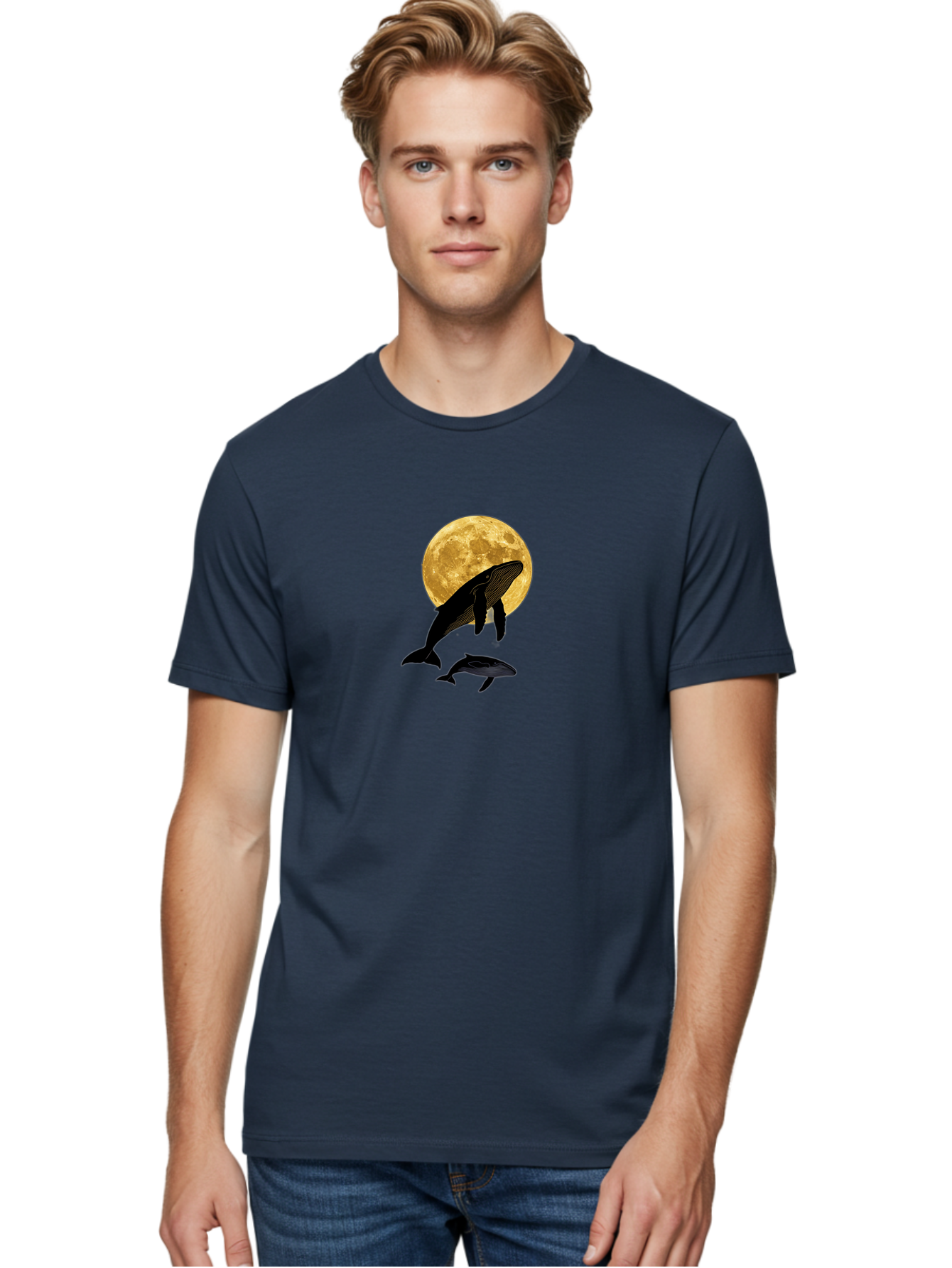 Whales-And-Moon-2 Men'S Graphic Tee, 100% Cotton, Comfortable Casual Summer Wear, Machine Washable, Vintage Camera, Old Camera, Antique Camera, Black Camera, Classic Photography, Photography Equipment, Nostalgic Device, Film Camera, Camera Art Baj304