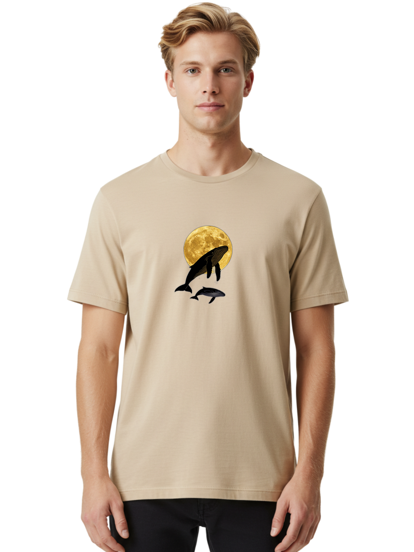 Whales-And-Moon-2 Men'S Graphic Tee, 100% Cotton, Comfortable Casual Summer Wear, Machine Washable, Vintage Camera, Old Camera, Antique Camera, Black Camera, Classic Photography, Photography Equipment, Nostalgic Device, Film Camera, Camera Art Baj304