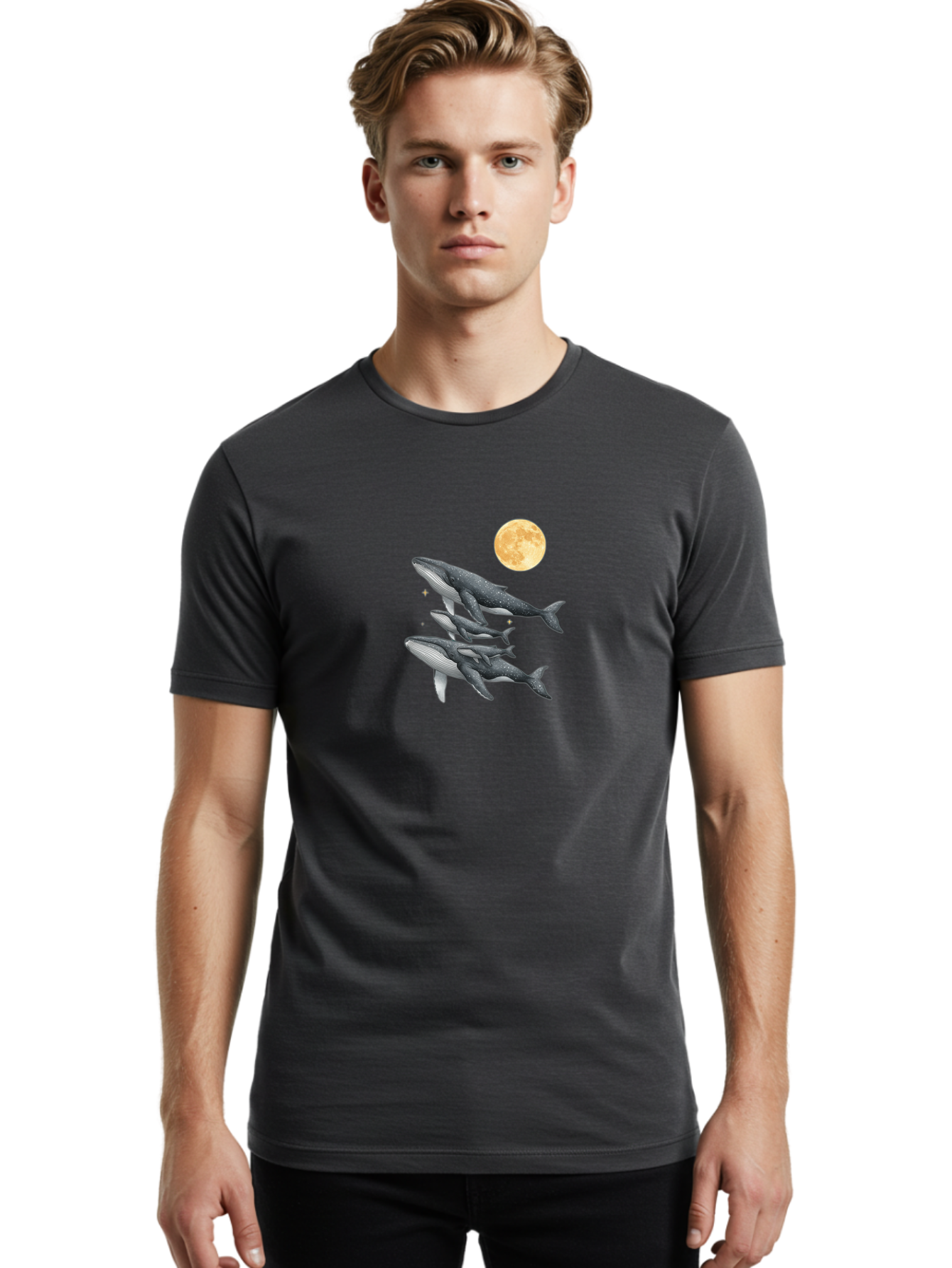 Whales-Under-Full-Moon Men'S Graphic Tee, 100% Cotton, Comfortable Casual Summer Wear, Machine Washable, Vintage Camera, Old Camera, Antique Camera, Black Camera, Classic Photography, Photography Equipment, Nostalgic Device, Film Camera, Baj306