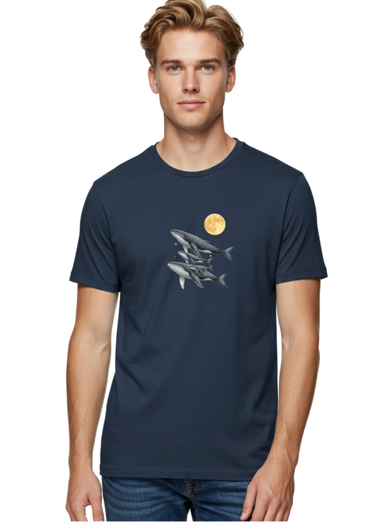 Whales-Under-Full-Moon Men'S Graphic Tee, 100% Cotton, Comfortable Casual Summer Wear, Machine Washable, Vintage Camera, Old Camera, Antique Camera, Black Camera, Classic Photography, Photography Equipment, Nostalgic Device, Film Camera, Baj306