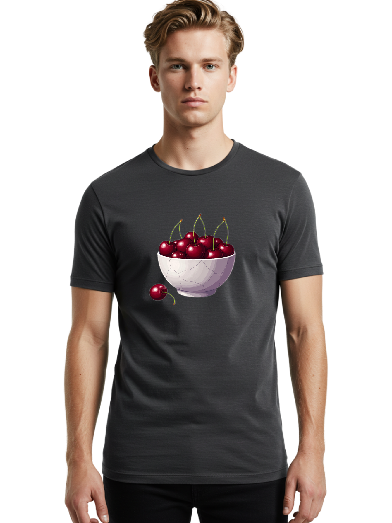 White-Bowl-Of-Cherries Men'S Graphic Tee, 100% Cotton, Comfortable Casual Summer Wear, Machine Washable, Vintage Camera, Old Camera, Antique Camera, Black Camera, Classic Photography, Photography Equipment, Nostalgic Device, Film Camera, Baj308