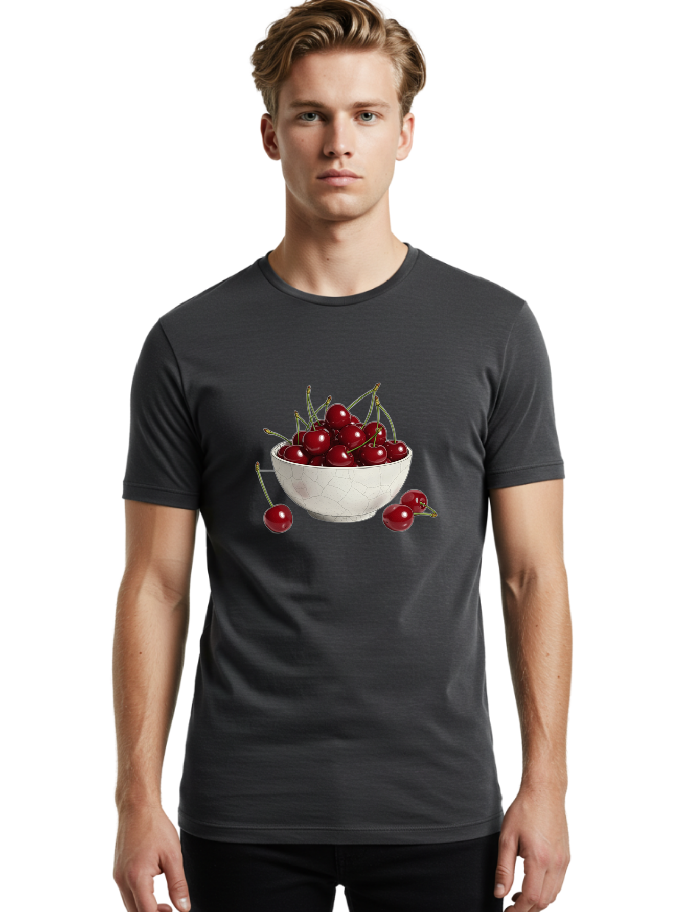 White-Bowl-With-Cherries Men'S Graphic Tee, 100% Cotton, Comfortable Casual Summer Wear, Machine Washable, Vintage Camera, Old Camera, Antique Camera, Black Camera, Classic Photography, Photography Equipment, Nostalgic Device, Film Camera, Baj309