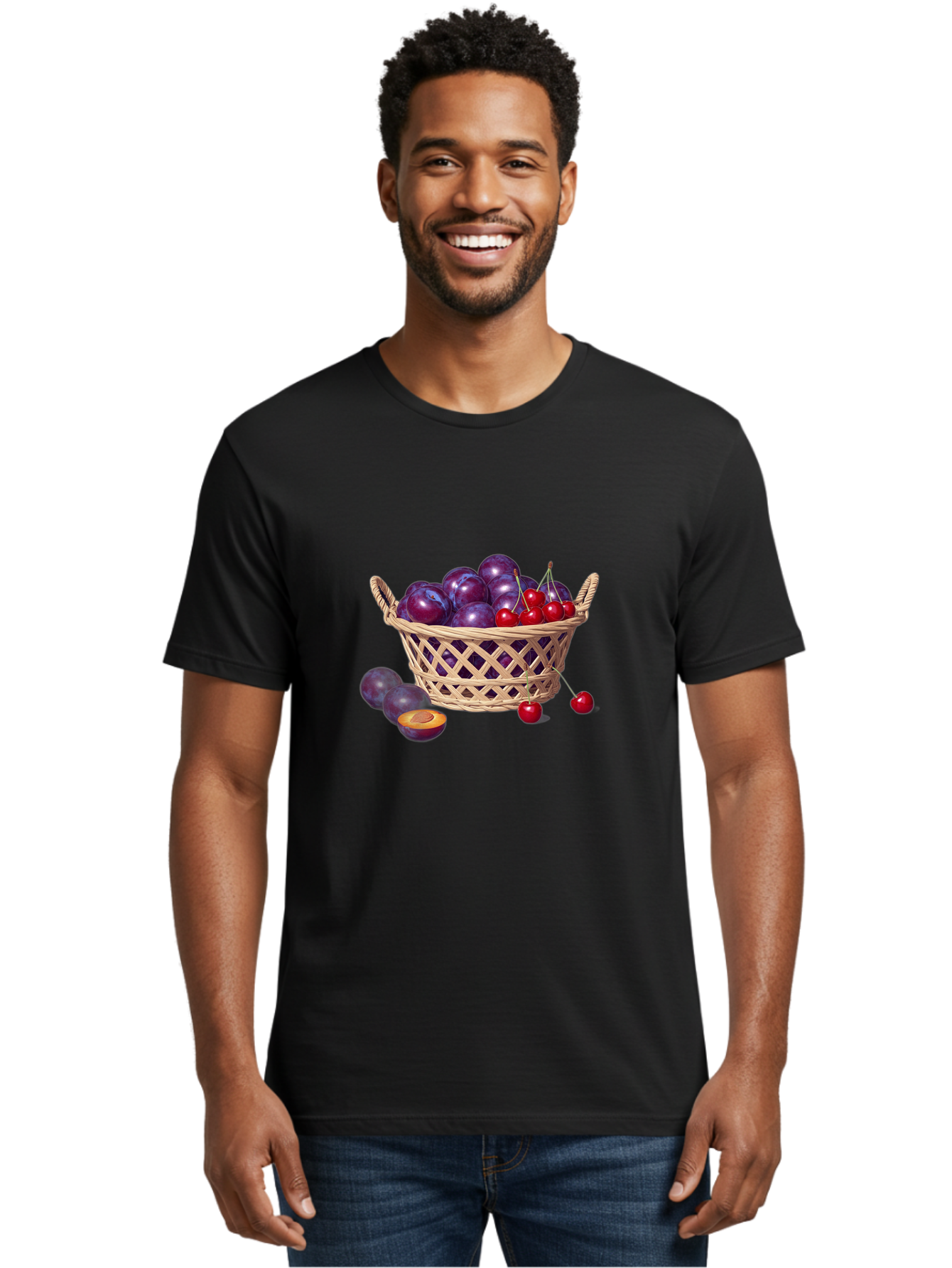 Wicker-Basket-Of-Plums-And-Cherries Men'S Graphic Tee, 100% Cotton, Comfortable Casual Summer Wear, Machine Washable, Vintage Camera, Old Camera, Antique Camera, Black Camera, Classic Photography, Photography Equipment, Nostalgic Device, Baj311