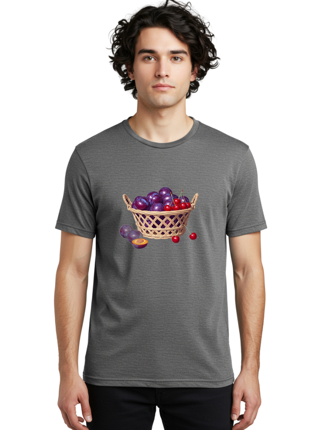 Wicker-Basket-Of-Plums-And-Cherries Men'S Graphic Tee, 100% Cotton, Comfortable Casual Summer Wear, Machine Washable, Vintage Camera, Old Camera, Antique Camera, Black Camera, Classic Photography, Photography Equipment, Nostalgic Device, Baj311