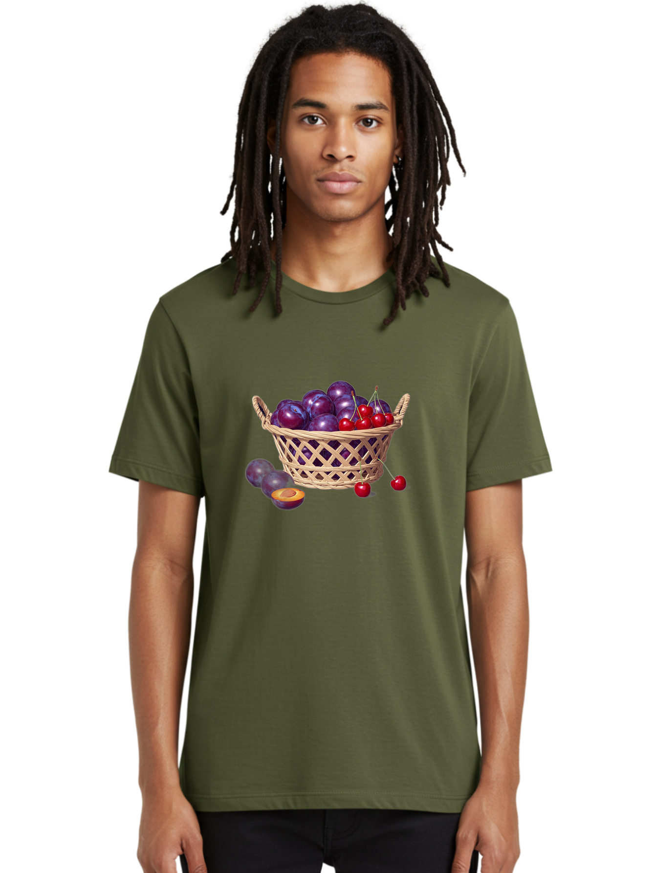 Wicker-Basket-Of-Plums-And-Cherries Men'S Graphic Tee, 100% Cotton, Comfortable Casual Summer Wear, Machine Washable, Vintage Camera, Old Camera, Antique Camera, Black Camera, Classic Photography, Photography Equipment, Nostalgic Device, Baj311