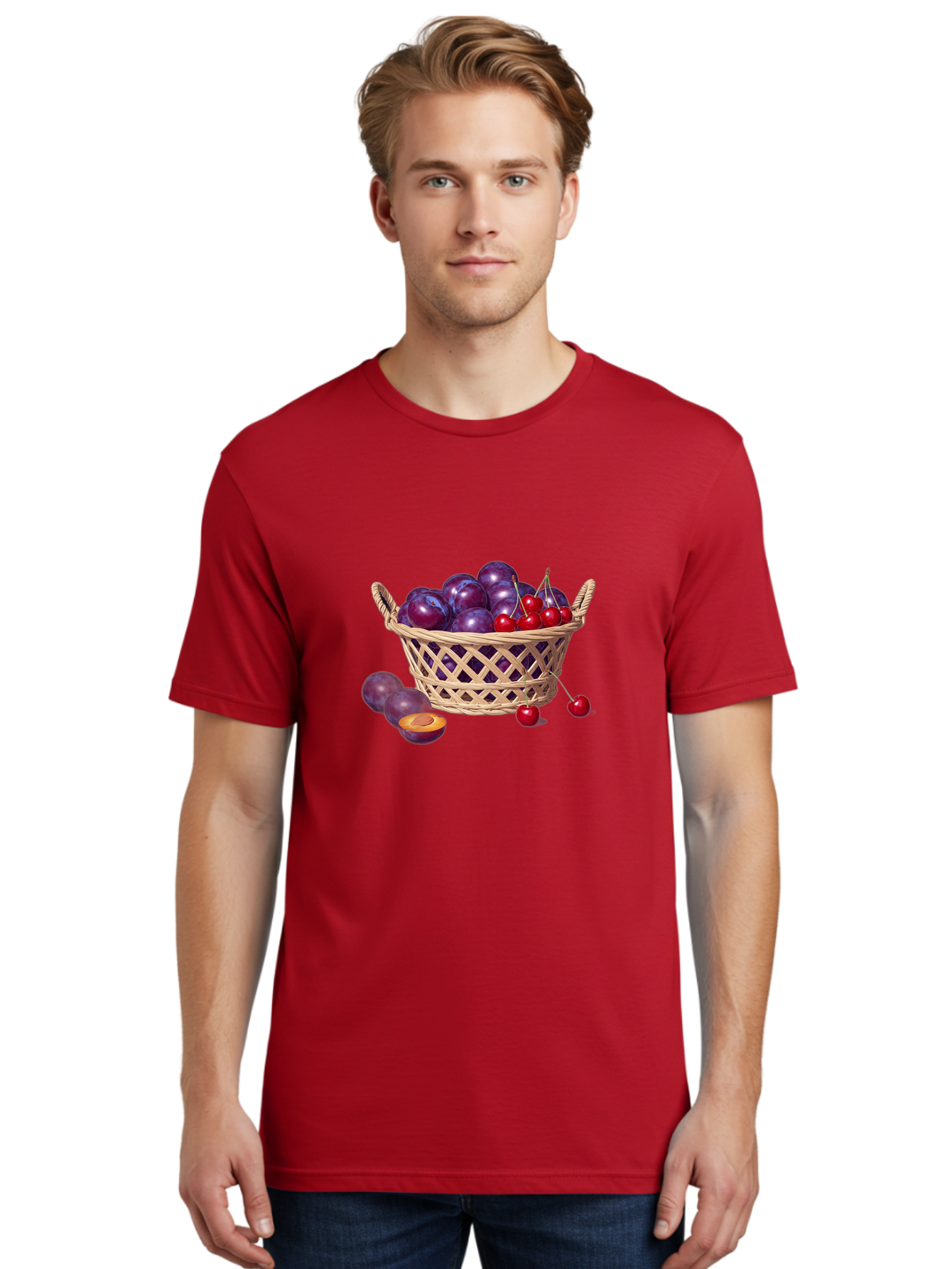 Wicker-Basket-Of-Plums-And-Cherries Men'S Graphic Tee, 100% Cotton, Comfortable Casual Summer Wear, Machine Washable, Vintage Camera, Old Camera, Antique Camera, Black Camera, Classic Photography, Photography Equipment, Nostalgic Device, Baj311