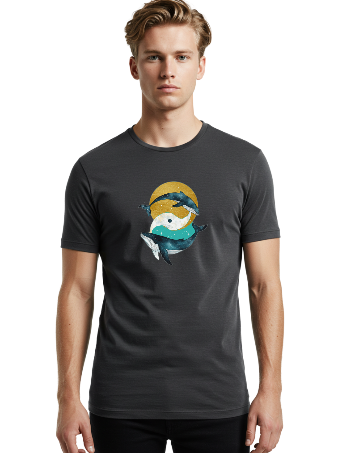 Yin-Yang-Dolphins Men'S Graphic Tee, 100% Cotton, Comfortable Casual Summer Wear, Machine Washable, Vintage Camera, Old Camera, Antique Camera, Black Camera, Classic Photography, Photography Equipment, Nostalgic Device, Film Camera, Camera Art Baj317