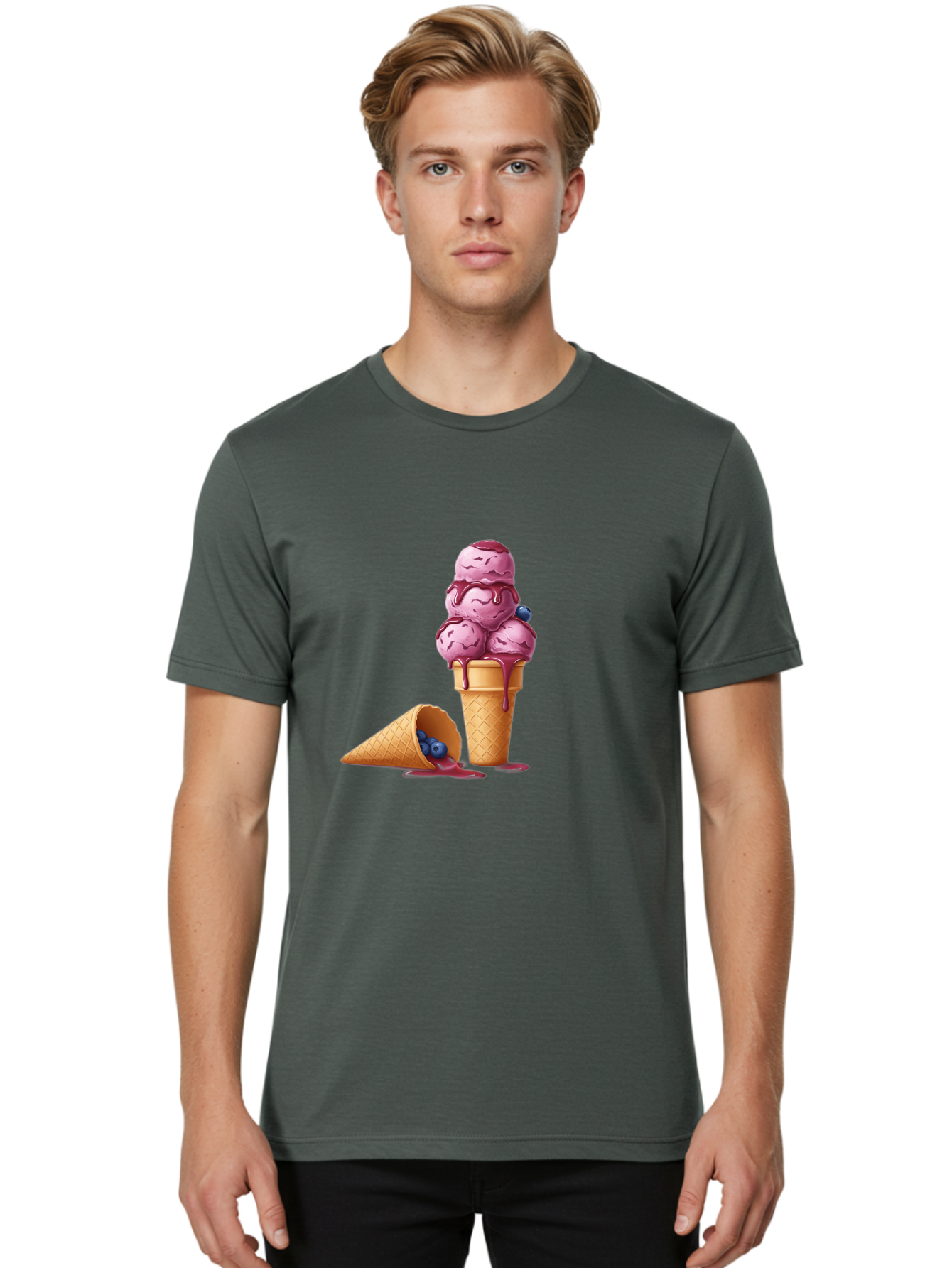 Blueberry-Ice-Cream Men'S Graphic Tee, 100% Cotton, Comfortable Casual Summer Wear, Machine Washable, Vintage Camera, Old Camera, Antique Camera, Black Camera, Classic Photography, Photography Equipment, Nostalgic Device, Film Camera, Baj338