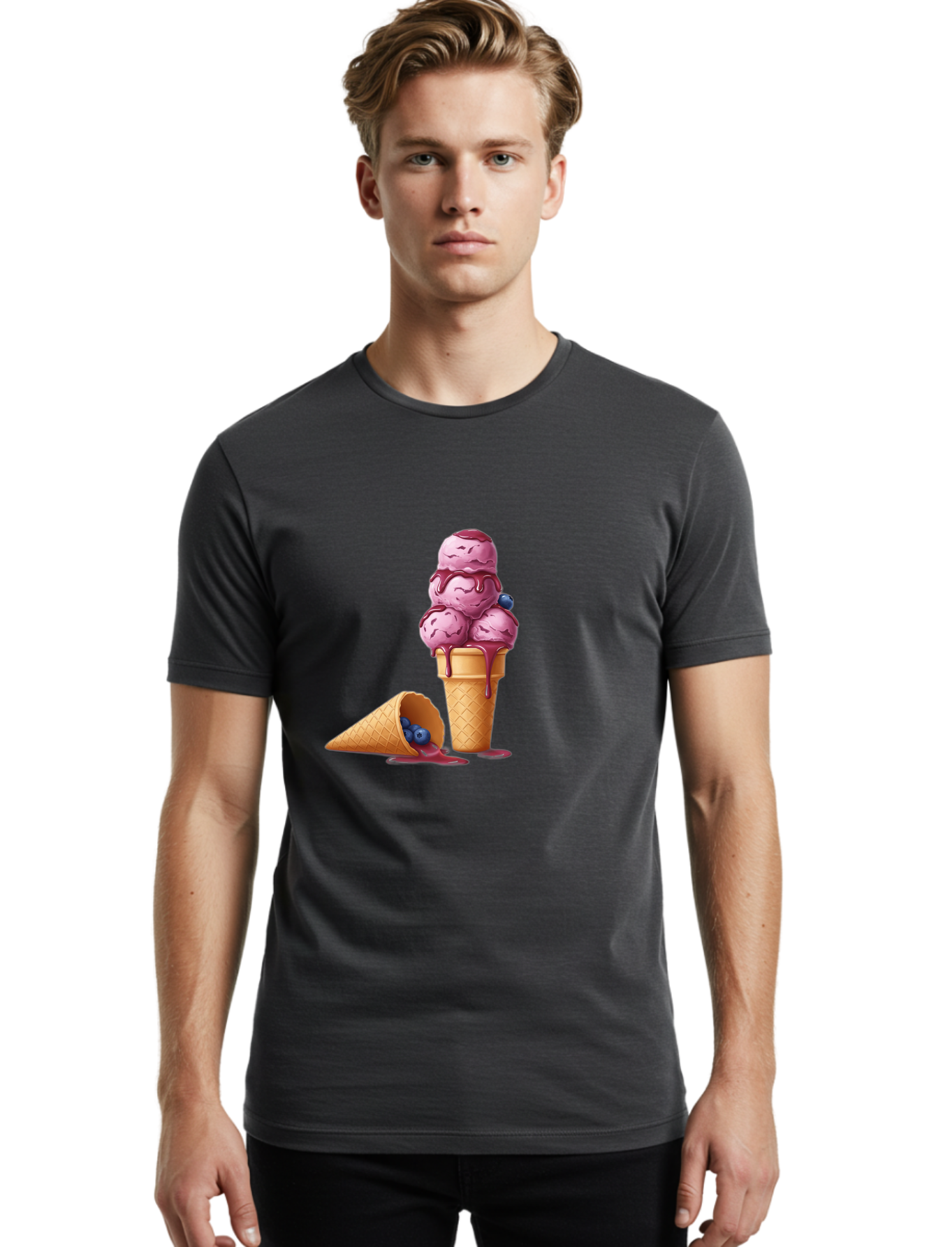 Blueberry-Ice-Cream Men'S Graphic Tee, 100% Cotton, Comfortable Casual Summer Wear, Machine Washable, Vintage Camera, Old Camera, Antique Camera, Black Camera, Classic Photography, Photography Equipment, Nostalgic Device, Film Camera, Baj338