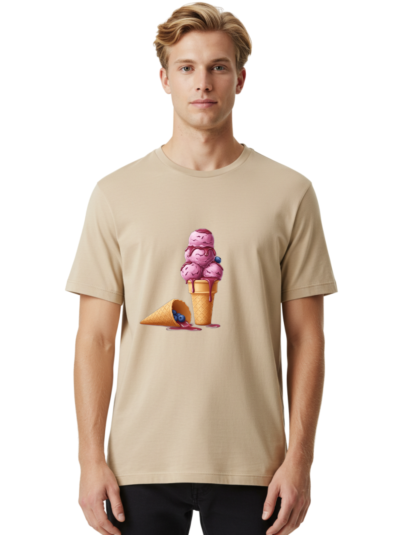 Blueberry-Ice-Cream Men'S Graphic Tee, 100% Cotton, Comfortable Casual Summer Wear, Machine Washable, Vintage Camera, Old Camera, Antique Camera, Black Camera, Classic Photography, Photography Equipment, Nostalgic Device, Film Camera, Baj338