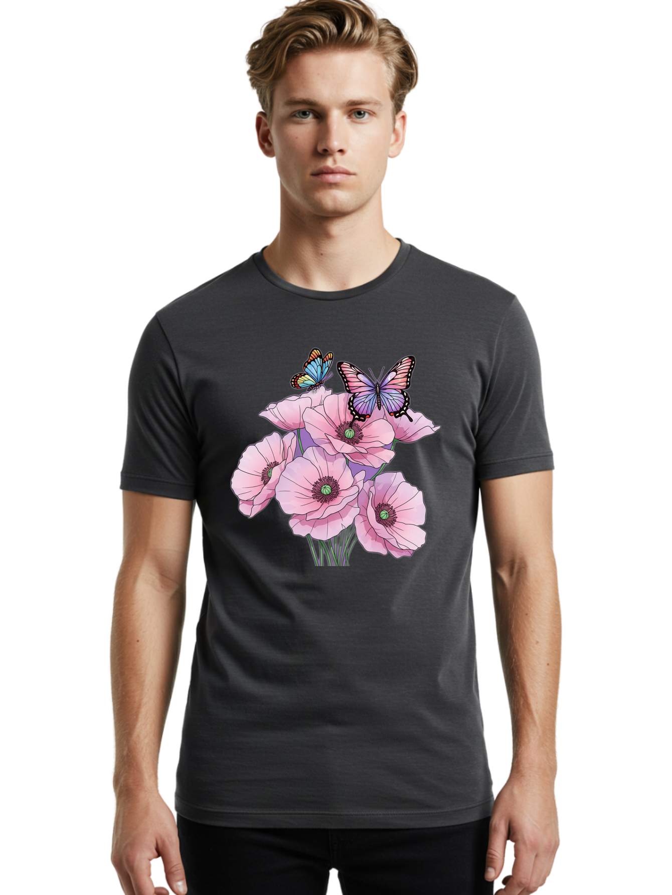 Butterflies-And-Poppies Men'S Graphic Tee, 100% Cotton, Comfortable Casual Summer Wear, Machine Washable, Vintage Camera, Old Camera, Antique Camera, Black Camera, Classic Photography, Photography Equipment, Nostalgic Device, Film Camera, Baj351