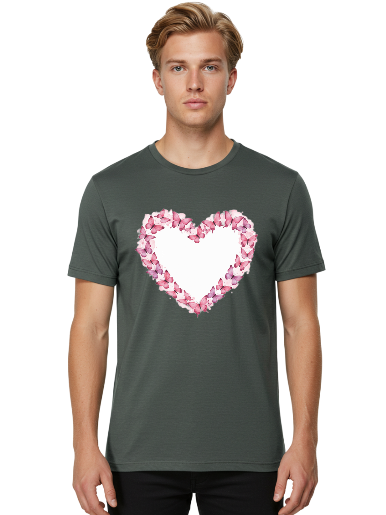 Butterflies-Heart Men'S Graphic Tee, 100% Cotton, Comfortable Casual Summer Wear, Machine Washable, Vintage Camera, Old Camera, Antique Camera, Black Camera, Classic Photography, Photography Equipment, Nostalgic Device, Film Camera, Camera Art Baj354