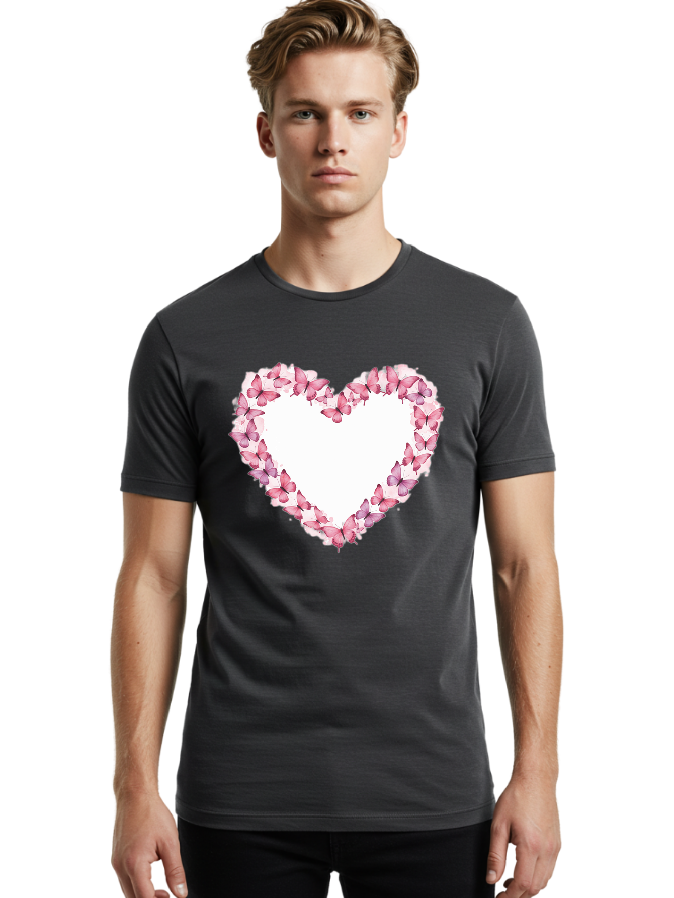 Butterflies-Heart Men'S Graphic Tee, 100% Cotton, Comfortable Casual Summer Wear, Machine Washable, Vintage Camera, Old Camera, Antique Camera, Black Camera, Classic Photography, Photography Equipment, Nostalgic Device, Film Camera, Camera Art Baj354