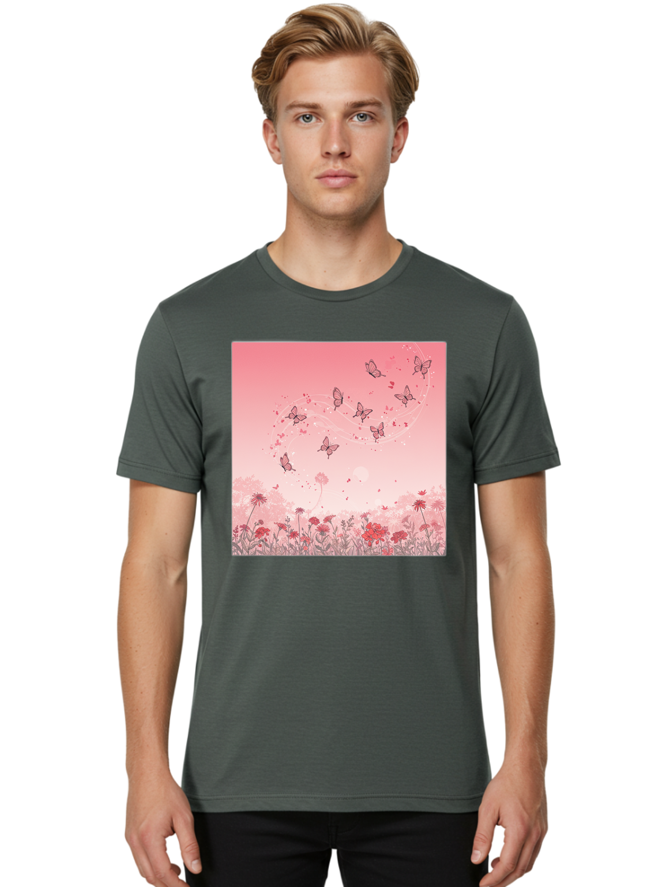 Butterflies-In-Flowers Men'S Graphic Tee, 100% Cotton, Comfortable Casual Summer Wear, Machine Washable, Vintage Camera, Old Camera, Antique Camera, Black Camera, Classic Photography, Photography Equipment, Nostalgic Device, Film Camera, Baj355