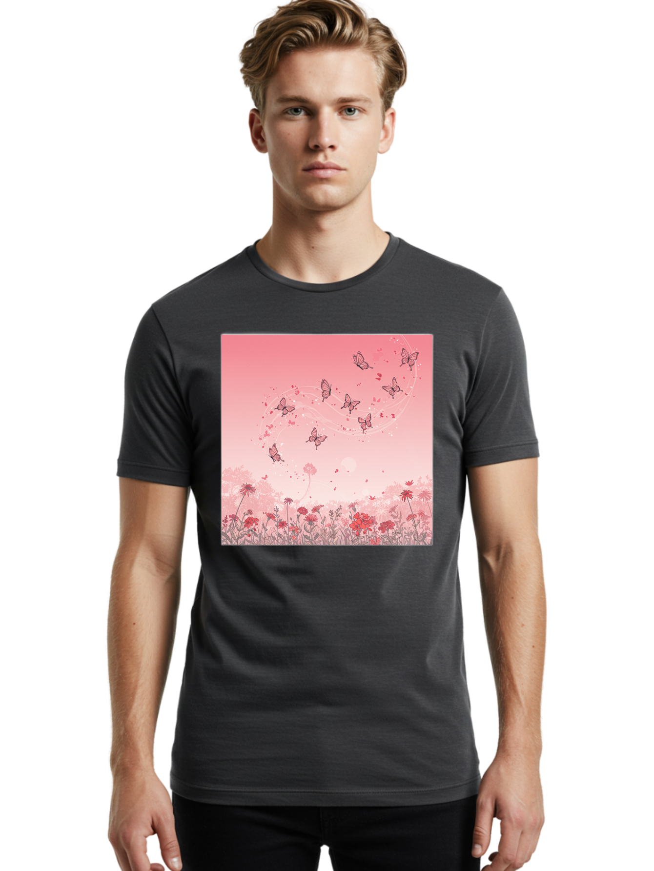 Butterflies-In-Flowers Men'S Graphic Tee, 100% Cotton, Comfortable Casual Summer Wear, Machine Washable, Vintage Camera, Old Camera, Antique Camera, Black Camera, Classic Photography, Photography Equipment, Nostalgic Device, Film Camera, Baj355