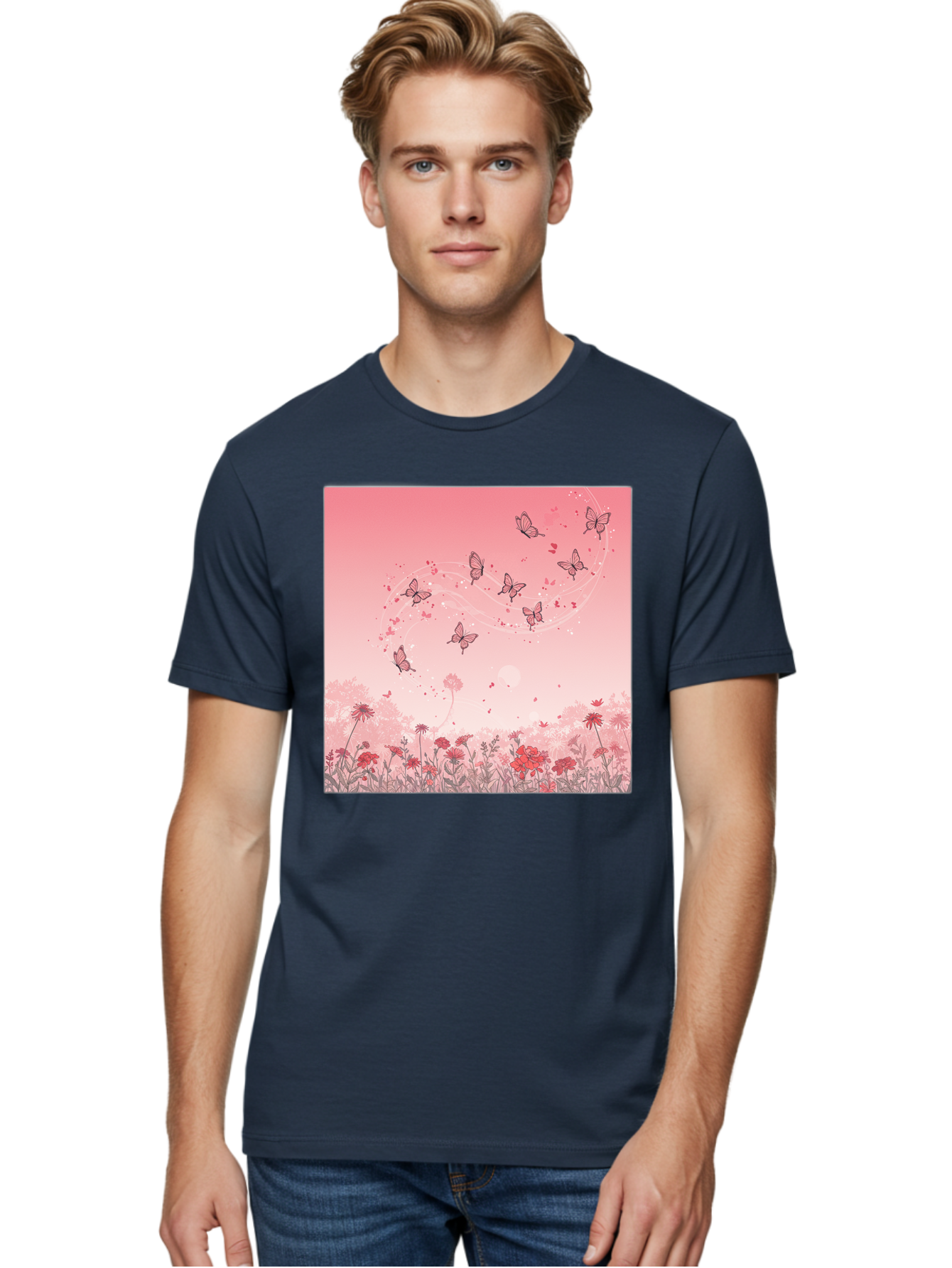 Butterflies-In-Flowers Men'S Graphic Tee, 100% Cotton, Comfortable Casual Summer Wear, Machine Washable, Vintage Camera, Old Camera, Antique Camera, Black Camera, Classic Photography, Photography Equipment, Nostalgic Device, Film Camera, Baj355