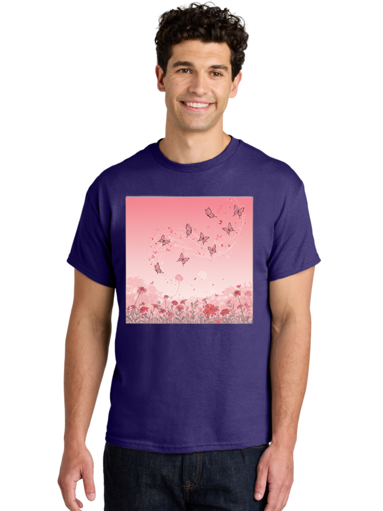 Butterflies-In-Flowers Men'S Graphic Tee, 100% Cotton, Comfortable Casual Summer Wear, Machine Washable, Vintage Camera, Old Camera, Antique Camera, Black Camera, Classic Photography, Photography Equipment, Nostalgic Device, Film Camera, Baj355