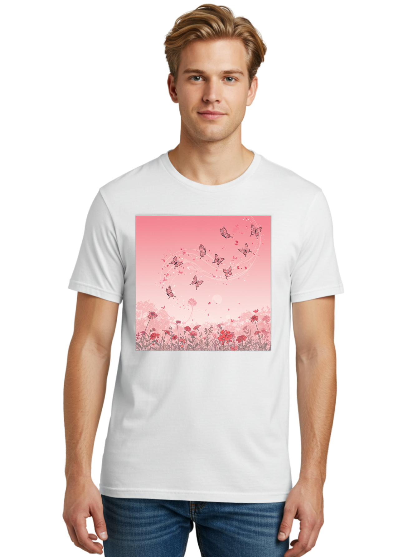 Butterflies-In-Flowers Men'S Graphic Tee, 100% Cotton, Comfortable Casual Summer Wear, Machine Washable, Vintage Camera, Old Camera, Antique Camera, Black Camera, Classic Photography, Photography Equipment, Nostalgic Device, Film Camera, Baj355