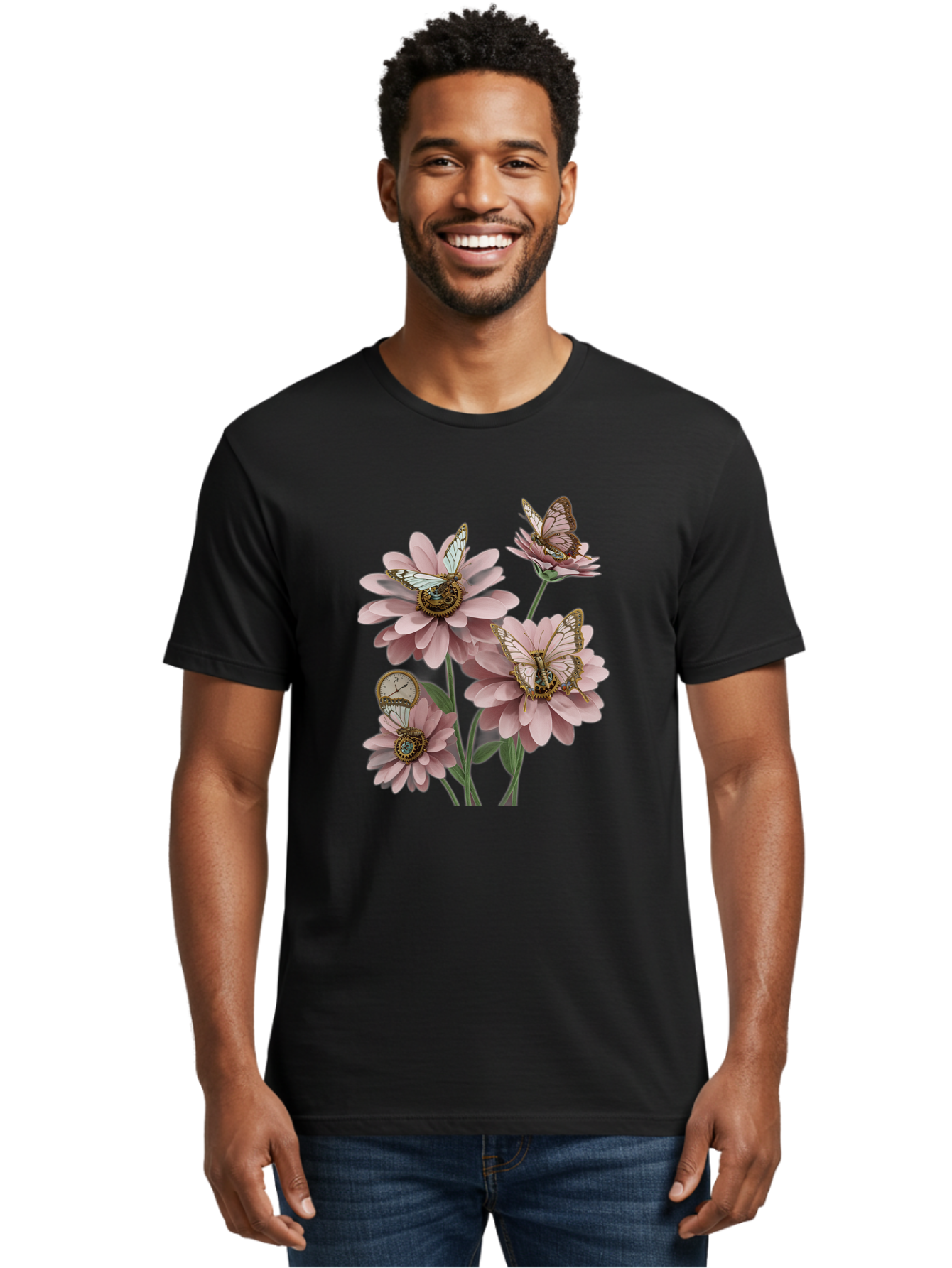 Butterfly-Flowers Men'S Graphic Tee, 100% Cotton, Comfortable Casual Summer Wear, Machine Washable, Vintage Camera, Old Camera, Antique Camera, Black Camera, Classic Photography, Photography Equipment, Nostalgic Device, Film Camera, Camera Art Baj358