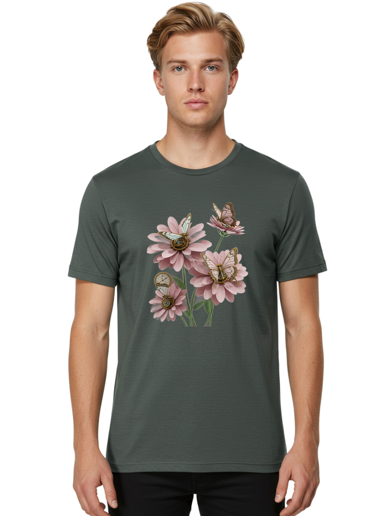 Butterfly-Flowers Men'S Graphic Tee, 100% Cotton, Comfortable Casual Summer Wear, Machine Washable, Vintage Camera, Old Camera, Antique Camera, Black Camera, Classic Photography, Photography Equipment, Nostalgic Device, Film Camera, Camera Art Baj358