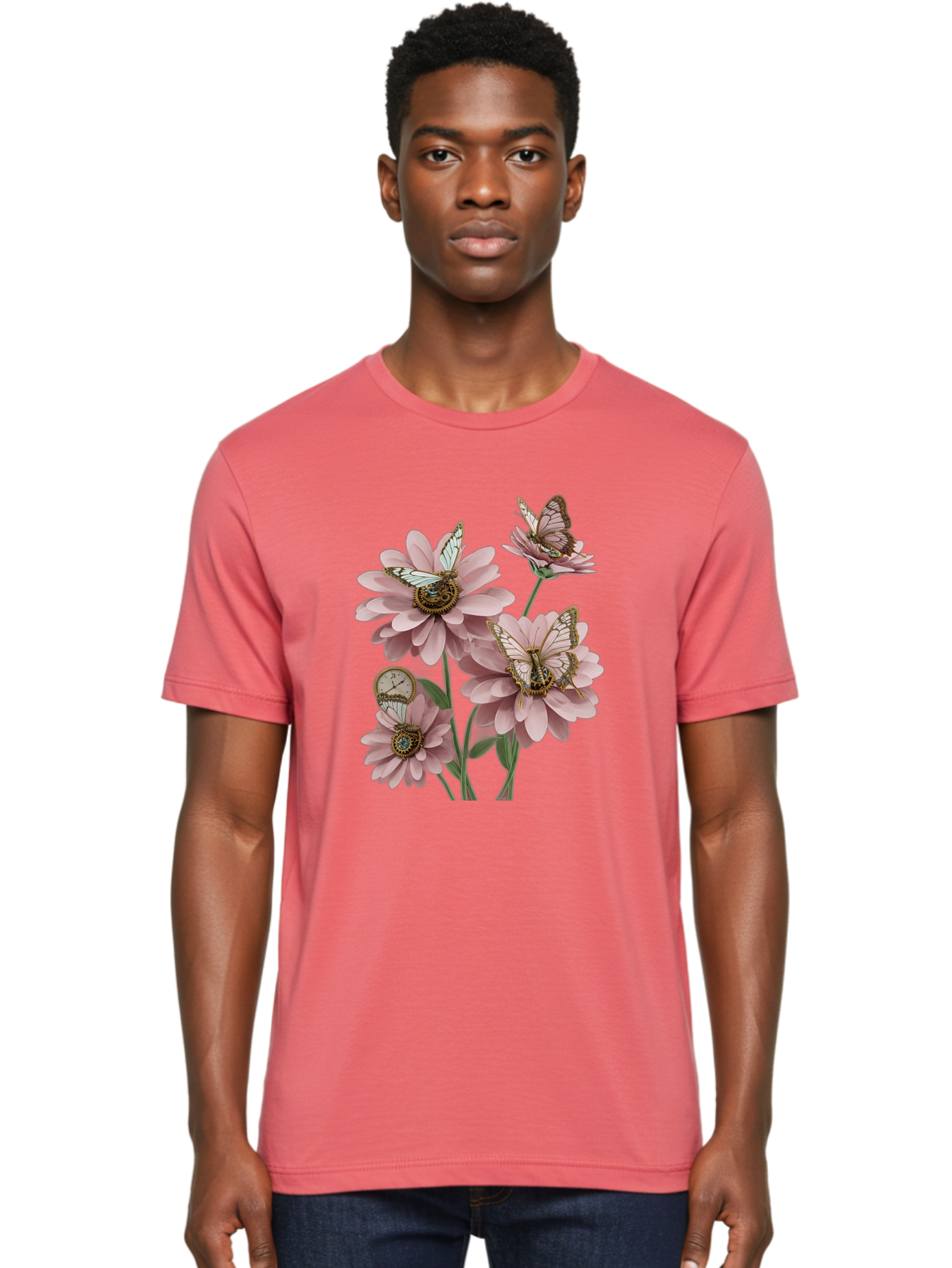 Butterfly-Flowers Men'S Graphic Tee, 100% Cotton, Comfortable Casual Summer Wear, Machine Washable, Vintage Camera, Old Camera, Antique Camera, Black Camera, Classic Photography, Photography Equipment, Nostalgic Device, Film Camera, Camera Art Baj358