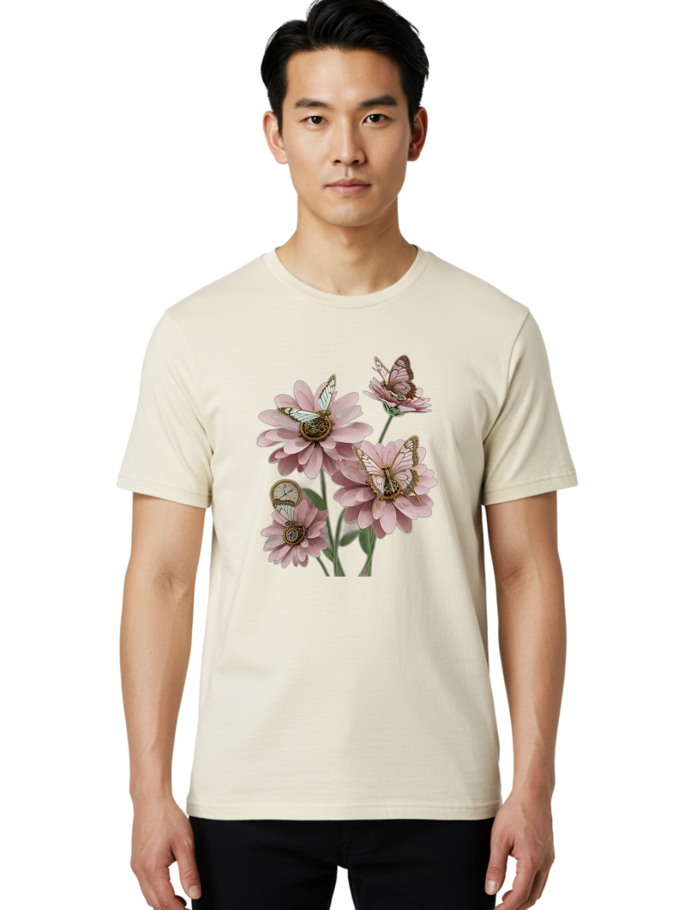 Butterfly-Flowers Men'S Graphic Tee, 100% Cotton, Comfortable Casual Summer Wear, Machine Washable, Vintage Camera, Old Camera, Antique Camera, Black Camera, Classic Photography, Photography Equipment, Nostalgic Device, Film Camera, Camera Art Baj358