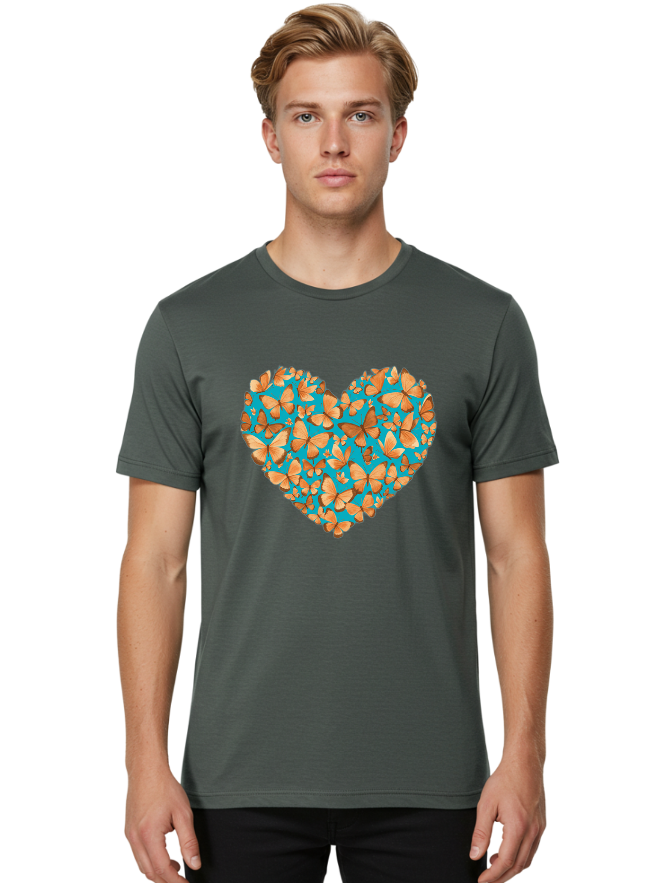 Butterfly-Heart-1 Men'S Graphic Tee, 100% Cotton, Comfortable Casual Summer Wear, Machine Washable, Vintage Camera, Old Camera, Antique Camera, Black Camera, Classic Photography, Photography Equipment, Nostalgic Device, Film Camera, Camera Art Baj360