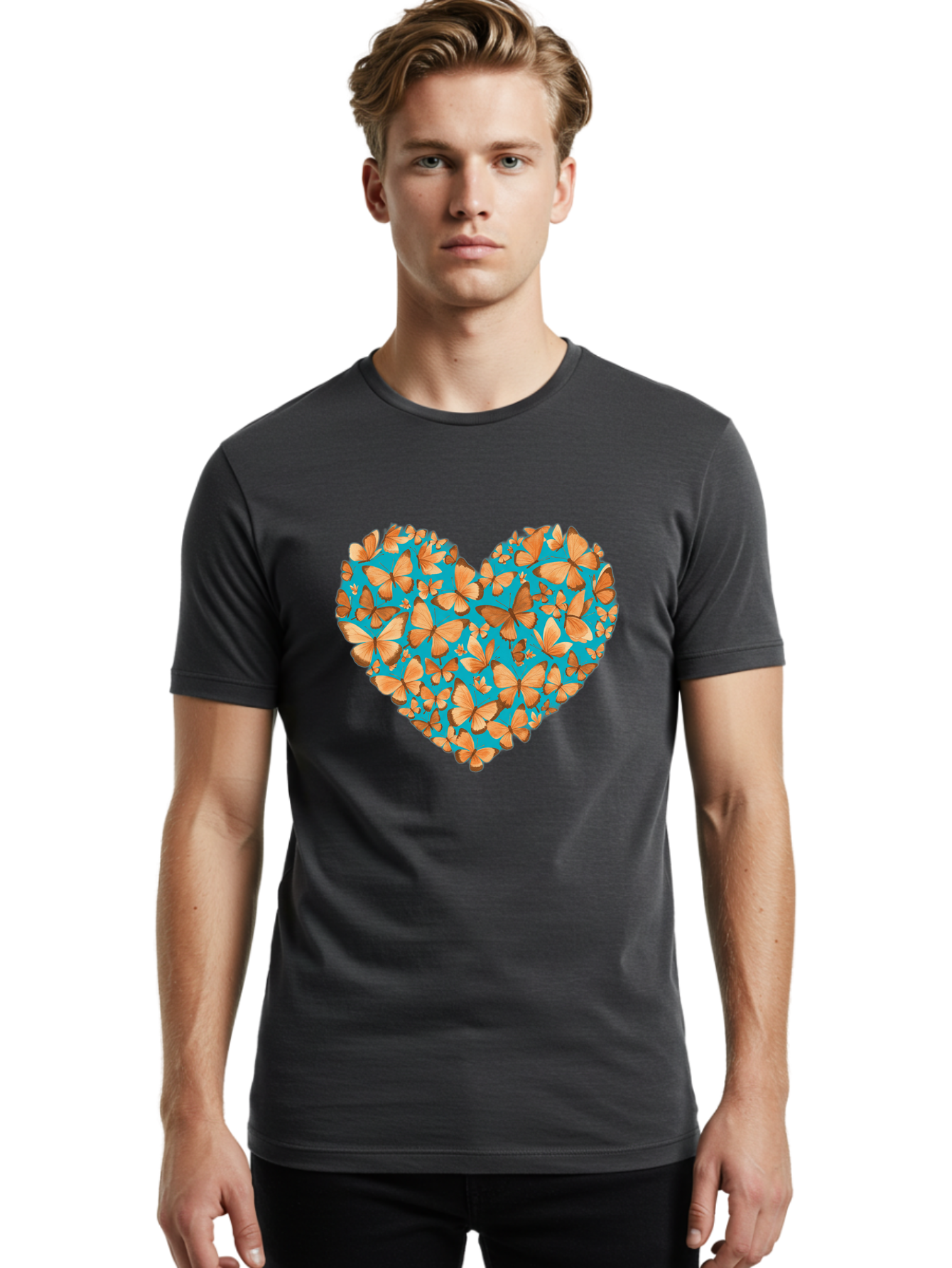 Butterfly-Heart-1 Men'S Graphic Tee, 100% Cotton, Comfortable Casual Summer Wear, Machine Washable, Vintage Camera, Old Camera, Antique Camera, Black Camera, Classic Photography, Photography Equipment, Nostalgic Device, Film Camera, Camera Art Baj360