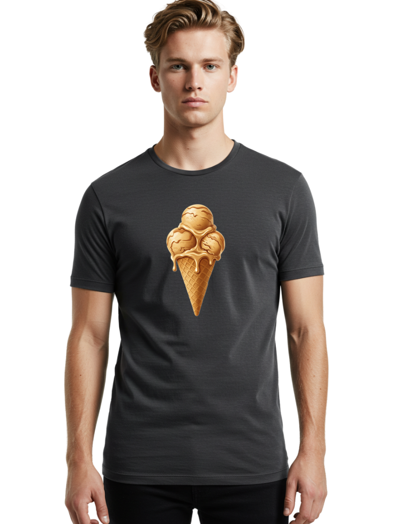 Caramel-Ice-Cream-Cone-1 Men'S Graphic Tee, 100% Cotton, Comfortable Casual Summer Wear, Machine Washable, Vintage Camera, Old Camera, Antique Camera, Black Camera, Classic Photography, Photography Equipment, Nostalgic Device, Film Camera, Baj377