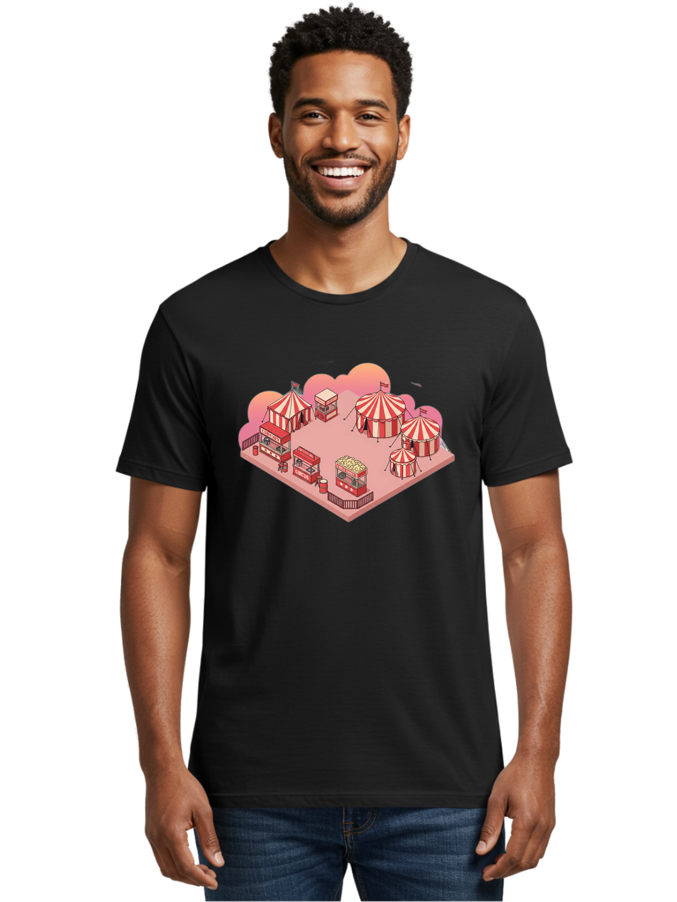 Carnival-Scene-1 Men'S Graphic Tee, 100% Cotton, Comfortable Casual Summer Wear, Machine Washable, Vintage Camera, Old Camera, Antique Camera, Black Camera, Classic Photography, Photography Equipment, Nostalgic Device, Film Camera, Camera Art Baj380