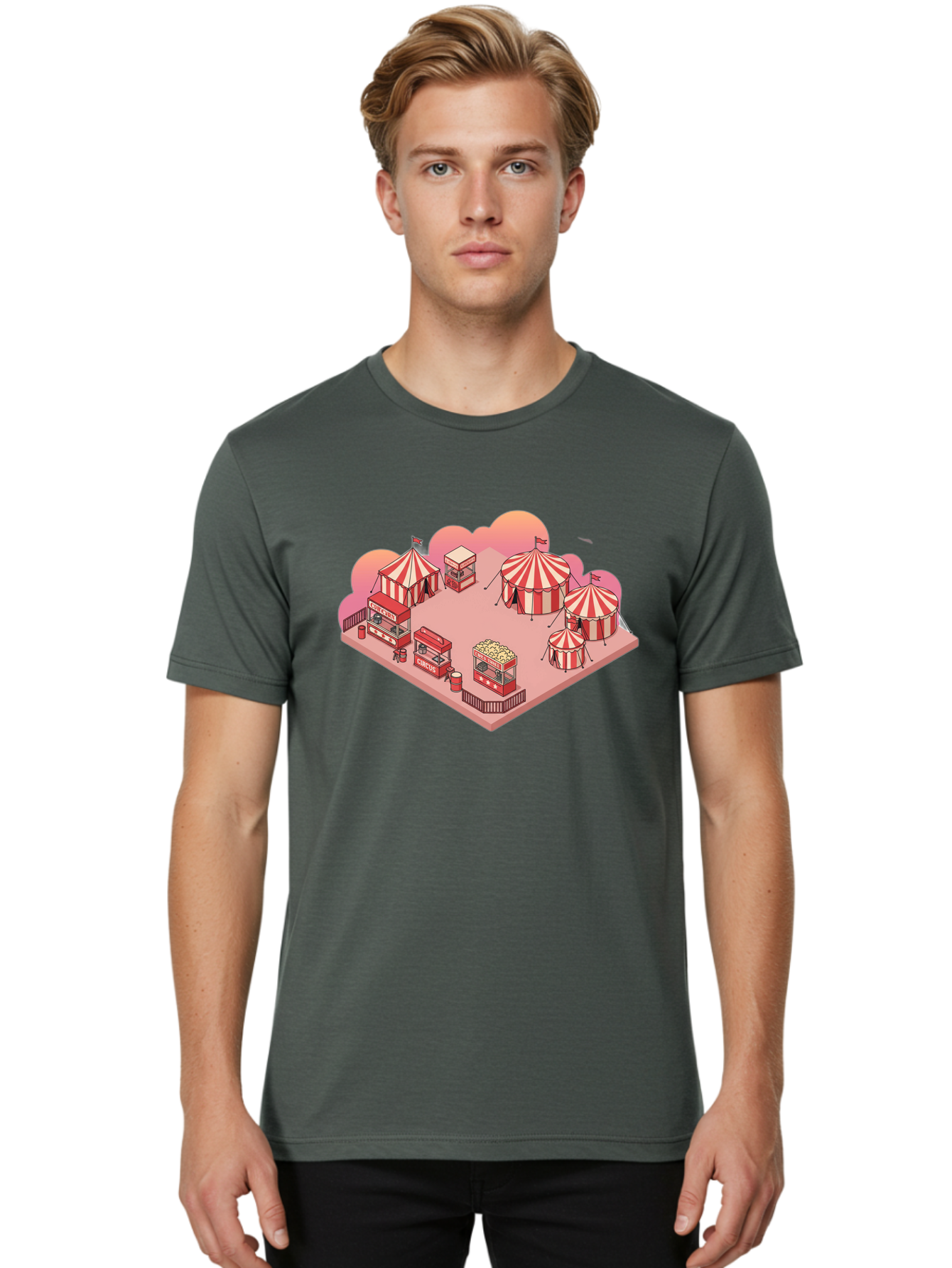 Carnival-Scene-1 Men'S Graphic Tee, 100% Cotton, Comfortable Casual Summer Wear, Machine Washable, Vintage Camera, Old Camera, Antique Camera, Black Camera, Classic Photography, Photography Equipment, Nostalgic Device, Film Camera, Camera Art Baj380