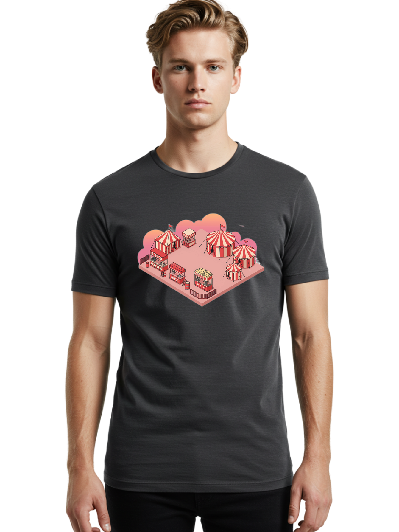 Carnival-Scene-1 Men'S Graphic Tee, 100% Cotton, Comfortable Casual Summer Wear, Machine Washable, Vintage Camera, Old Camera, Antique Camera, Black Camera, Classic Photography, Photography Equipment, Nostalgic Device, Film Camera, Camera Art Baj380