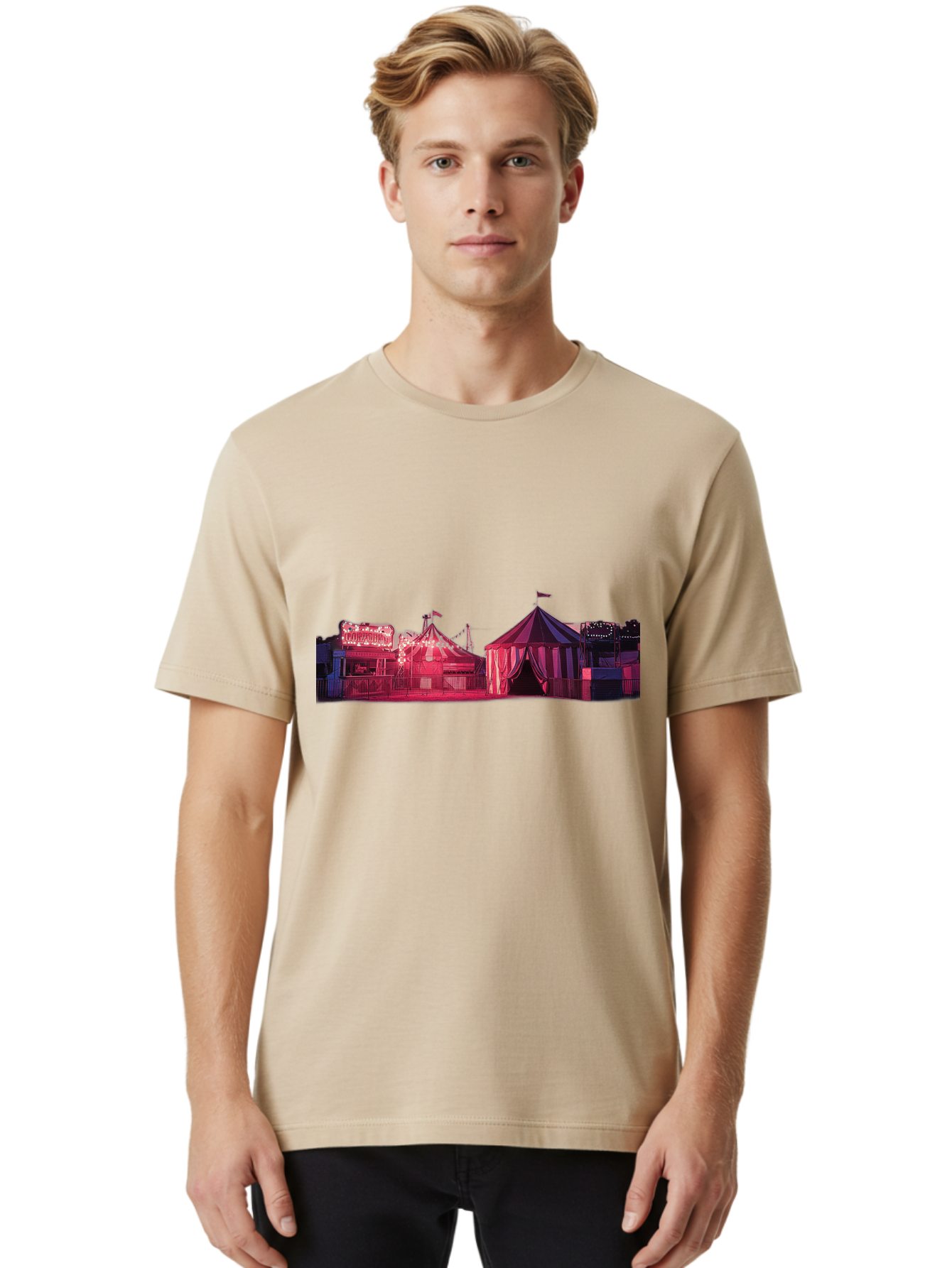 Carnival-Scene-2 Men'S Graphic Tee, 100% Cotton, Comfortable Casual Summer Wear, Machine Washable, Vintage Camera, Old Camera, Antique Camera, Black Camera, Classic Photography, Photography Equipment, Nostalgic Device, Film Camera, Camera Art Baj381