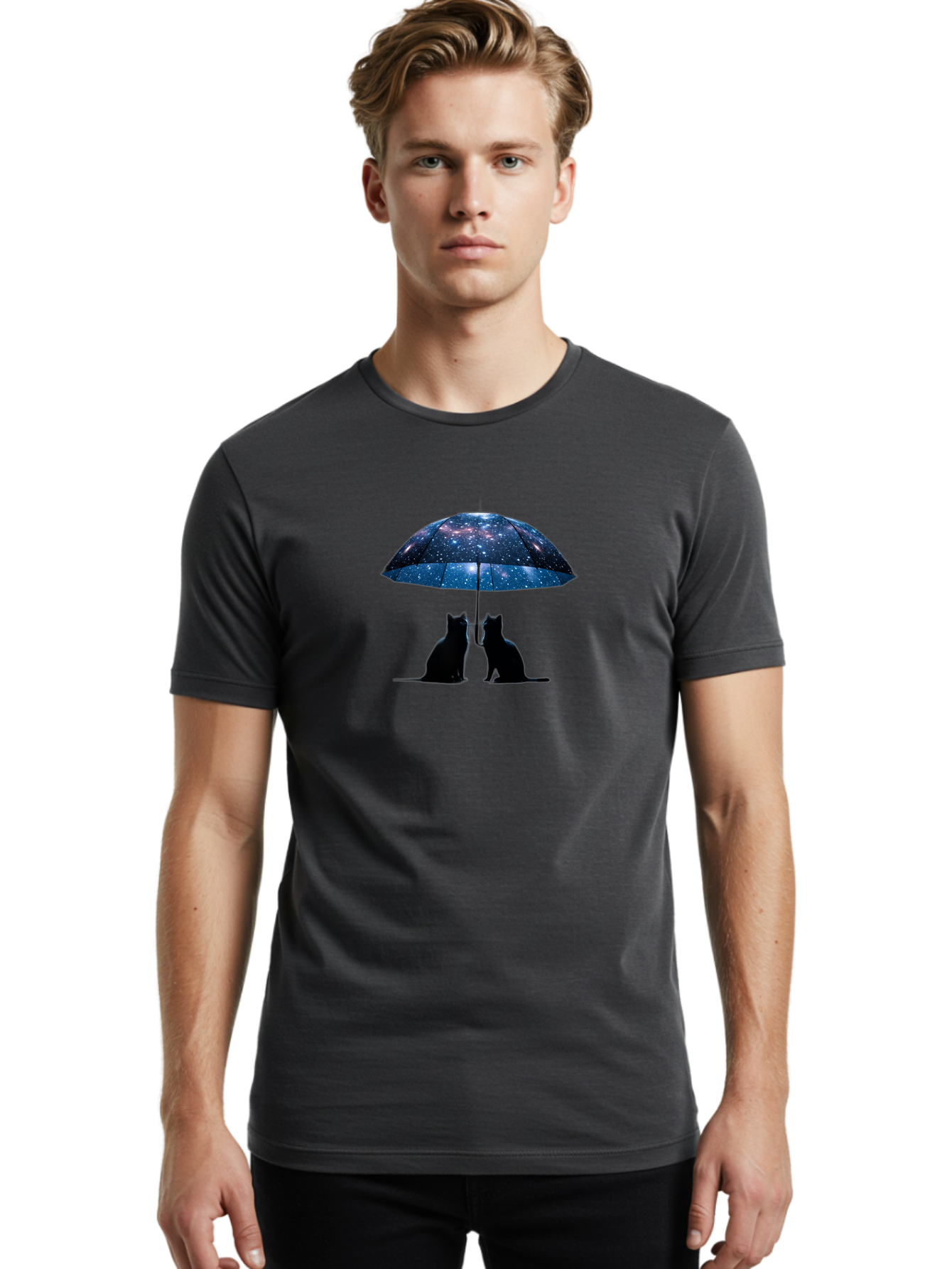 Cats-Under-Galaxy-Umbrella Men'S Graphic Tee, 100% Cotton, Comfortable Casual Summer Wear, Machine Washable, Vintage Camera, Old Camera, Antique Camera, Black Camera, Classic Photography, Photography Equipment, Nostalgic Device, Film Camera, Baj389