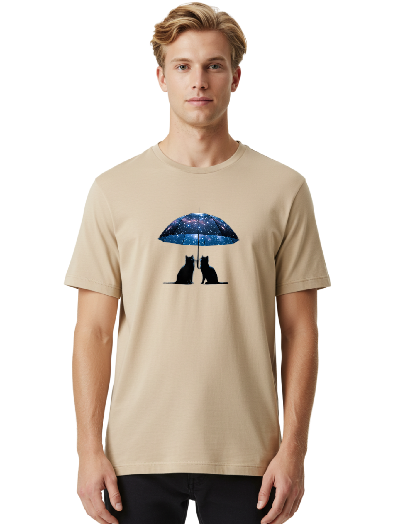 Cats-Under-Galaxy-Umbrella Men'S Graphic Tee, 100% Cotton, Comfortable Casual Summer Wear, Machine Washable, Vintage Camera, Old Camera, Antique Camera, Black Camera, Classic Photography, Photography Equipment, Nostalgic Device, Film Camera, Baj389