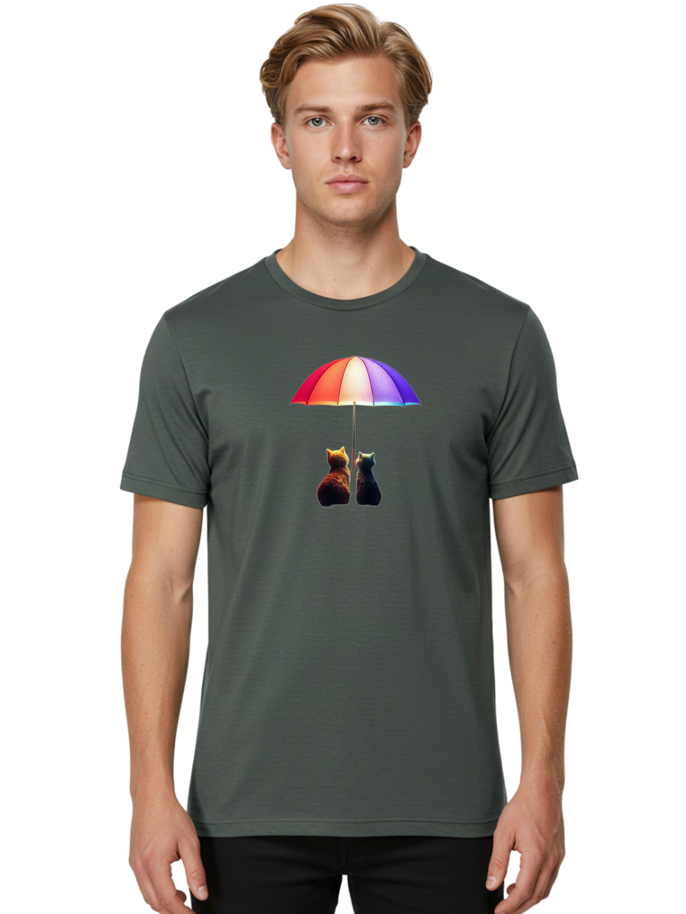 Cats-Under-Umbrella-1 Men'S Graphic Tee, 100% Cotton, Comfortable Casual Summer Wear, Machine Washable, Vintage Camera, Old Camera, Antique Camera, Black Camera, Classic Photography, Photography Equipment, Nostalgic Device, Film Camera, Baj390