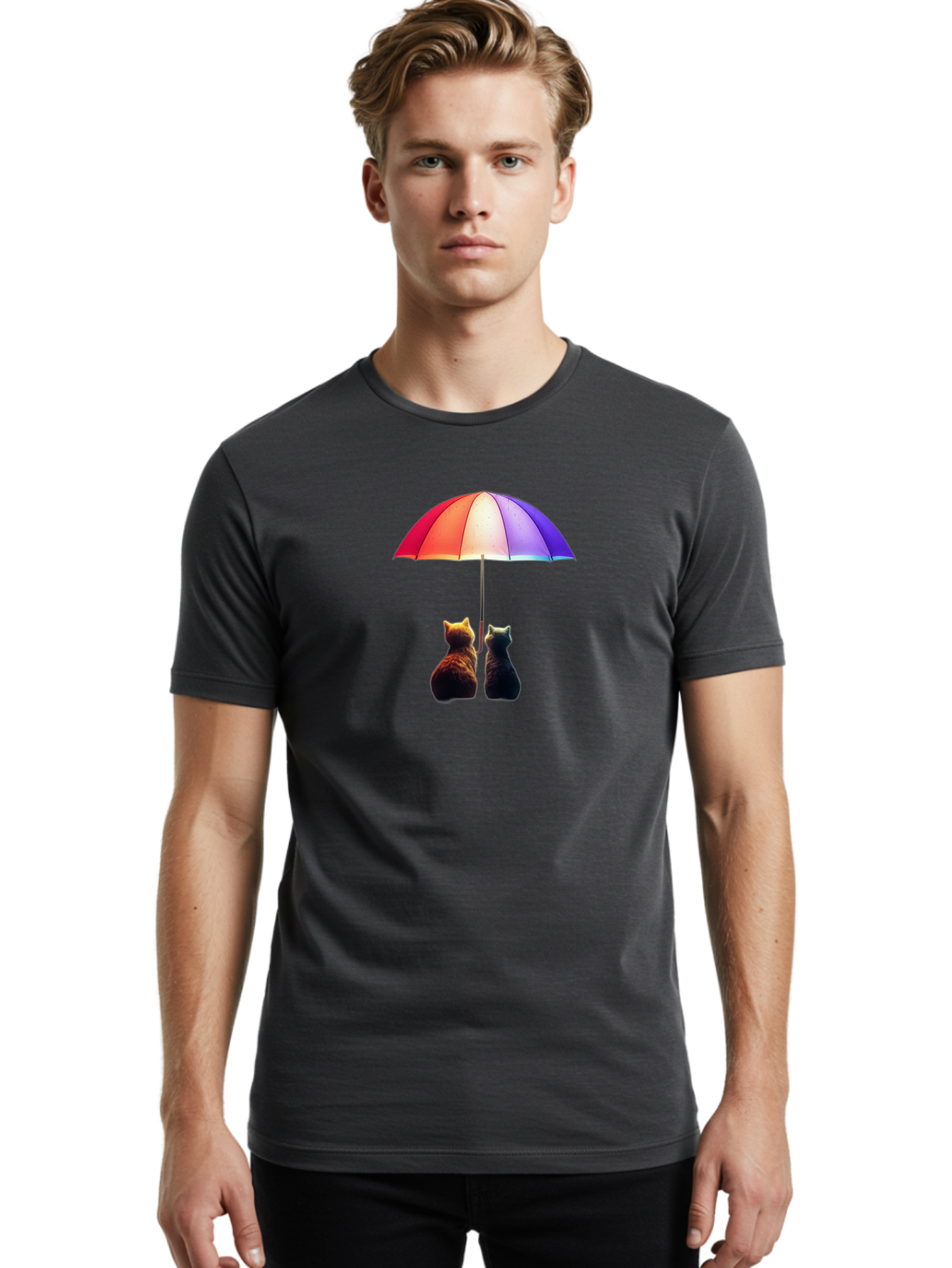 Cats-Under-Umbrella-1 Men'S Graphic Tee, 100% Cotton, Comfortable Casual Summer Wear, Machine Washable, Vintage Camera, Old Camera, Antique Camera, Black Camera, Classic Photography, Photography Equipment, Nostalgic Device, Film Camera, Baj390