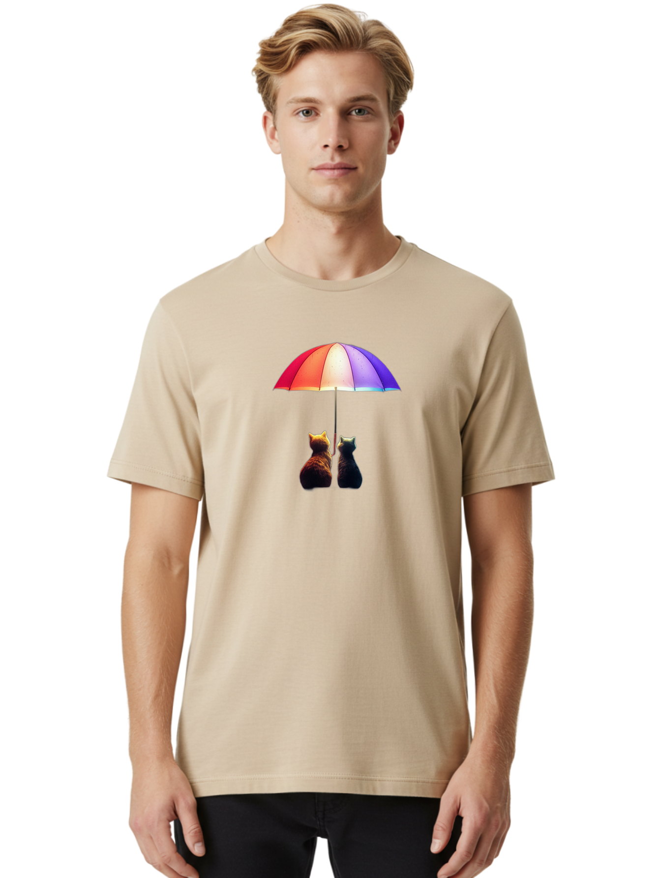 Cats-Under-Umbrella-1 Men'S Graphic Tee, 100% Cotton, Comfortable Casual Summer Wear, Machine Washable, Vintage Camera, Old Camera, Antique Camera, Black Camera, Classic Photography, Photography Equipment, Nostalgic Device, Film Camera, Baj390
